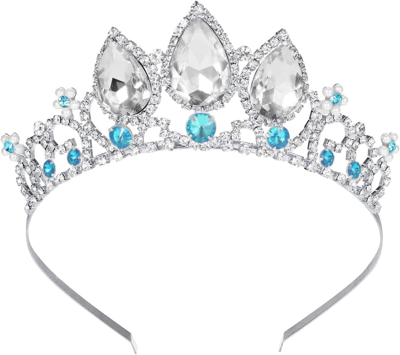COCIDE Girls Crystal Tiara Gold Birthday Crown Rapunzel Pearl Headband for Kid Rhinestone Princess Hairpiece for Women Red Gem Wedding Hair Accessories for Flower Girls Halloween Costume Cosplay Gift