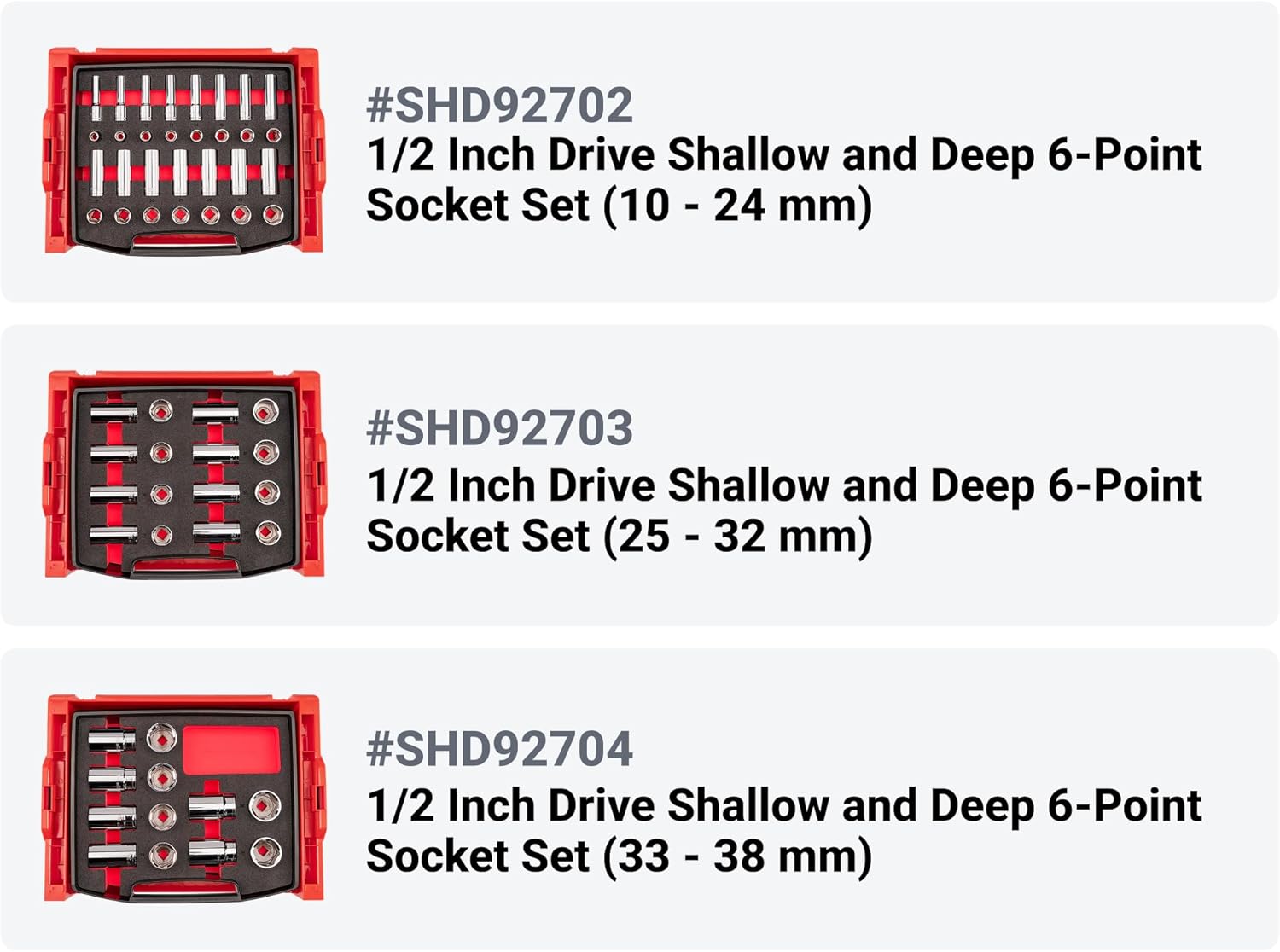 TEKTON 1/2 Inch Drive Shallow and Deep 6-Point Socket and Ratchet Set in Modular Stacking Tool Cart, 109-Piece (3/8-1-1/2 in., 10-38 mm) | SKT26300