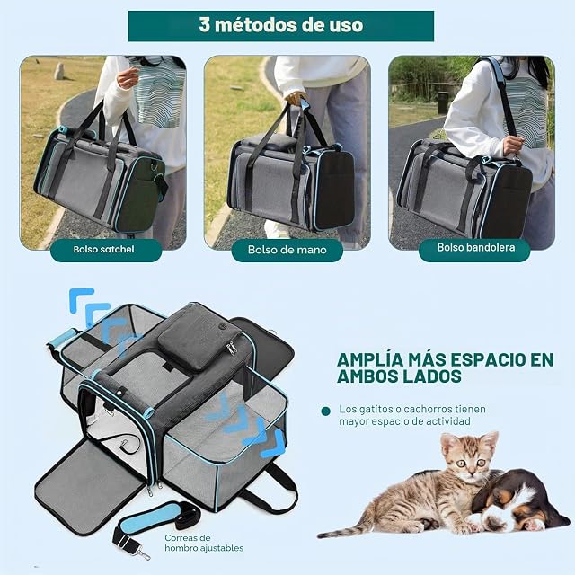 Foto 4 de 7 de PETCUTE Transportín Extensible para Perros,Bolsa de Transporte Plegable para Gatos con Colchón Suave,Cinturón…