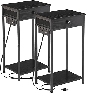 AMAHANCIBLE Set of 2 Black Tall Nightstands with Charging Stations