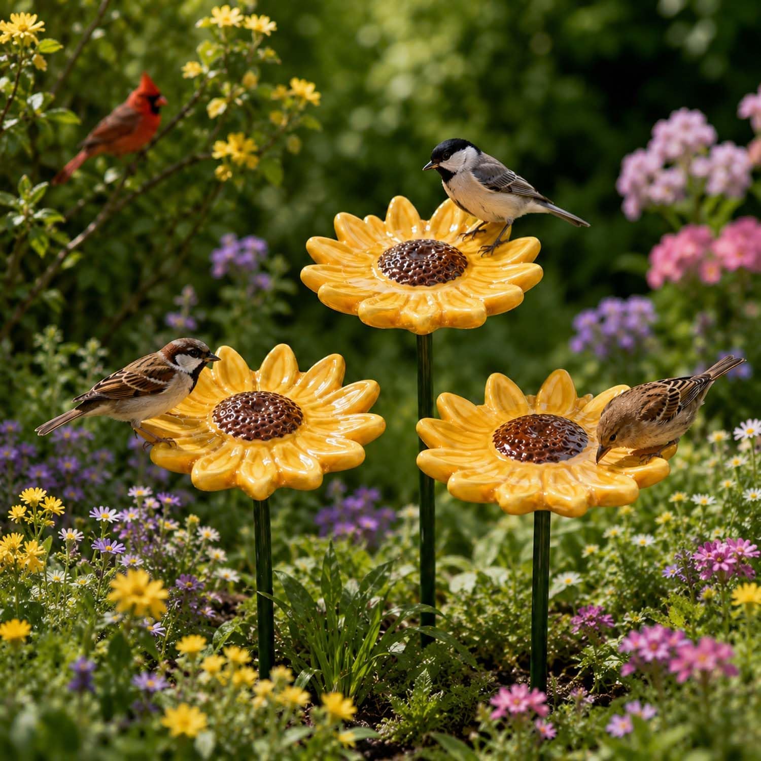 Ceramic Flower Pollinator Water Feeders, Outdoor Garden Stakes for Bees, Butterflies and Hummingbirds, Weather-Resistant Garden Decor for Pollinators (F) โ image 1