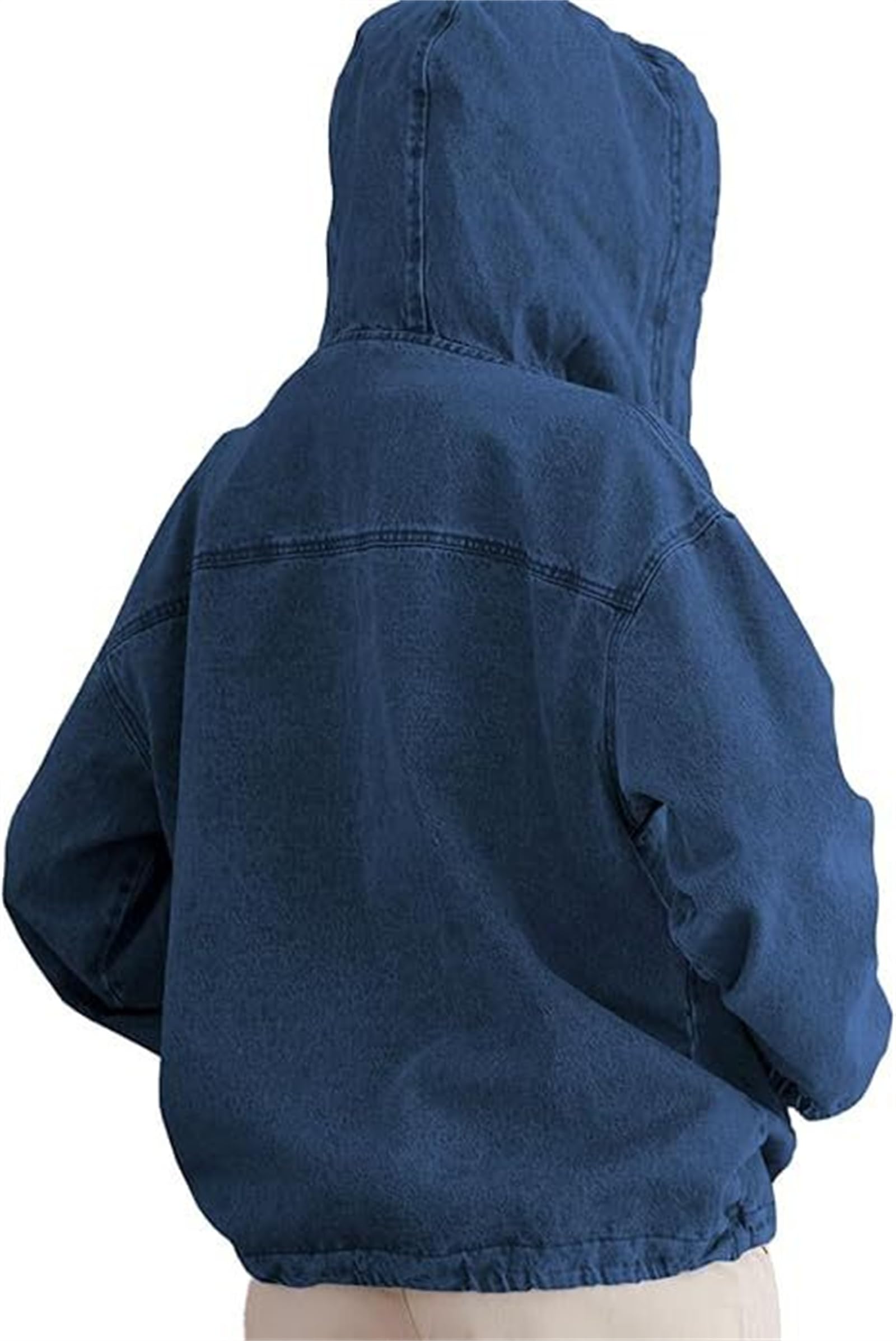 Damska dżinsowa bluza z kapturem zapinana na guziki sweter na co dzień z długim rękawem z kieszenią kaptur ze sznurkiem bluza luźna bluza dżinsowa