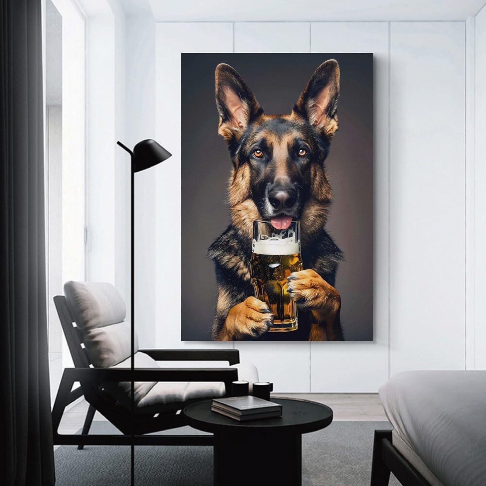 Junmoney German Sheperd Beer Home Decor Wall Art, 24x36inch(60x90cm), for Apartment Walls, Studios Or Work Areas, Stylish Wall Art for Fresh Spaces