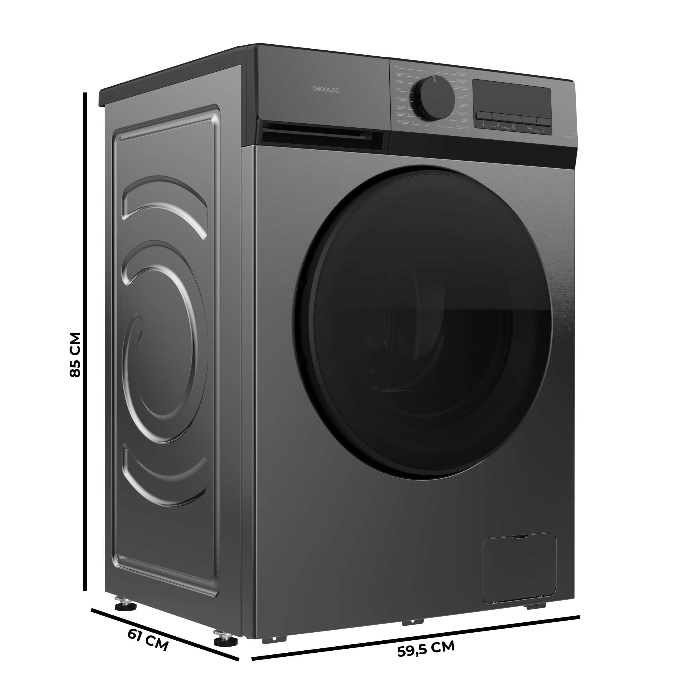 Cecotec Lave-linge à Chargement Frontal 10Kg Bolero DressCode 10450 Inverter Steel, 1400 tr/min, 16 programmes, Classe A-10%, Moteur Inverter Plus, Pearl Drum, Fonction Silence, KidLock, Acier