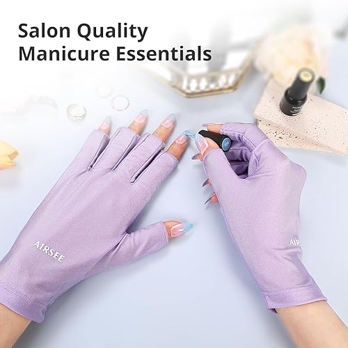 Miniatura 4 de Guantes UV AIRSEE para lámpara de uñas, guantes profesionales de protección UV UPF50+ para manicuras y arte de uñas, guantes sin dedos que protegen