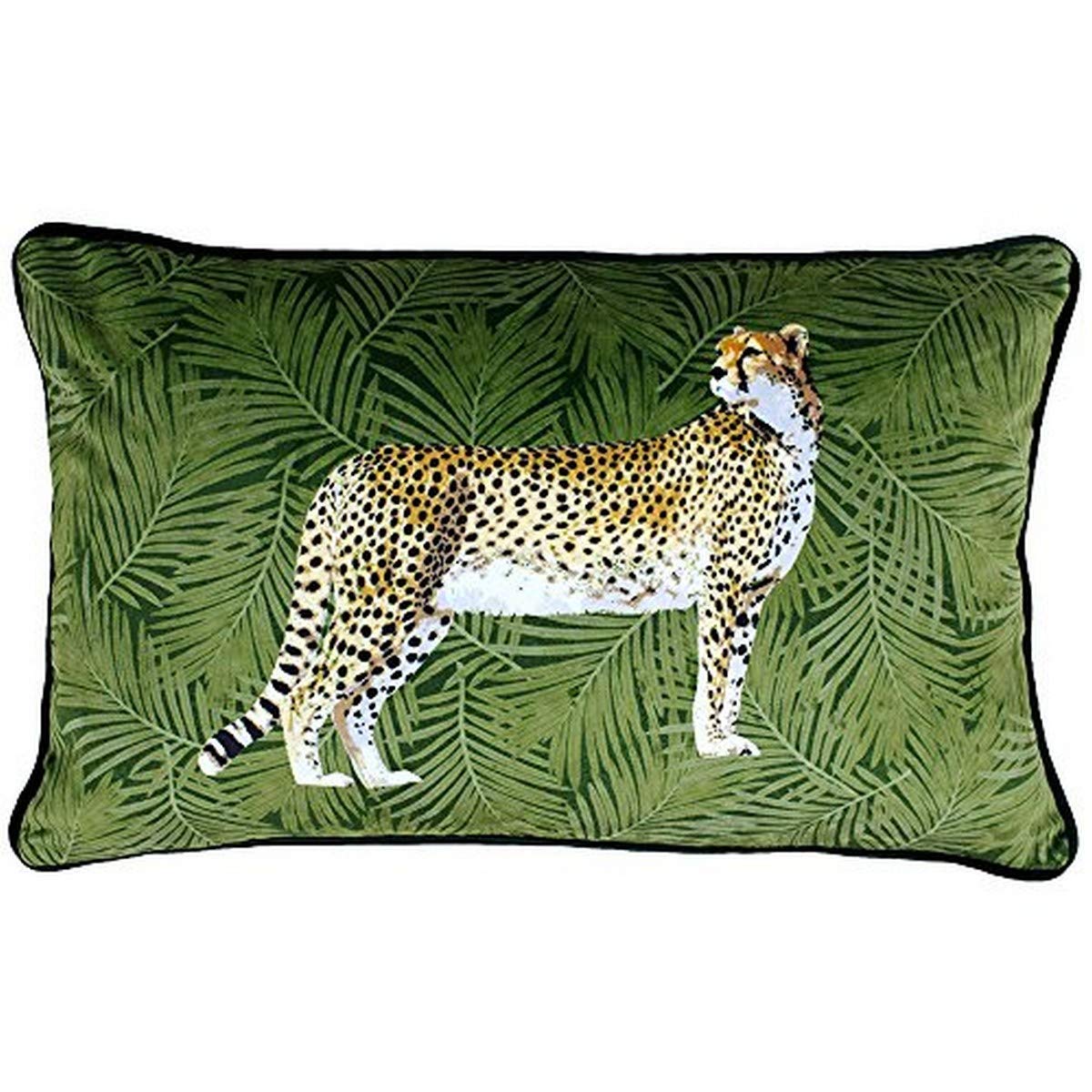 Paoletti Cheetah Forest Green Velvet Cushion - Soft Velvet Fabric - Plain Reversible Cover - Hidden Zip