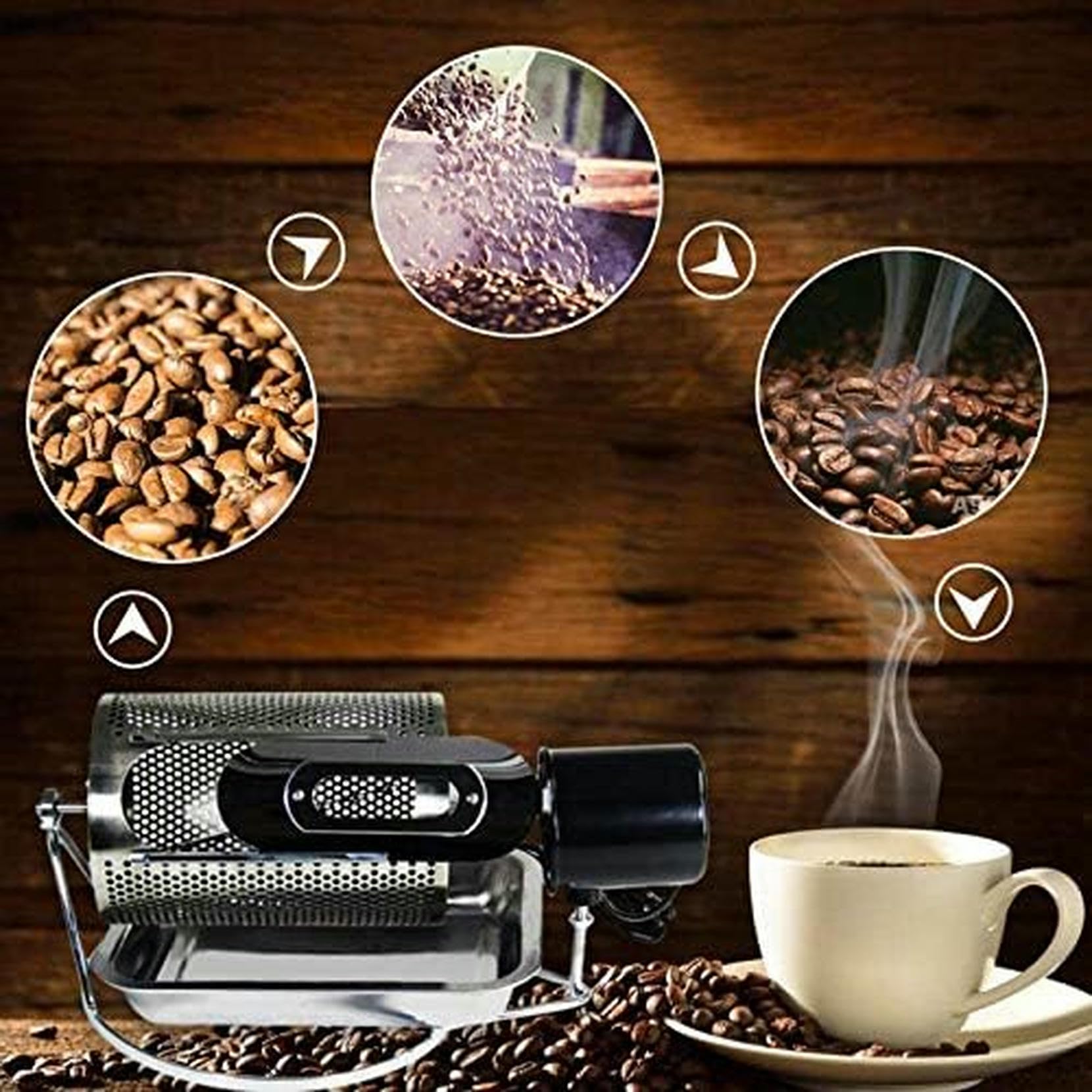 Tostadore Elettrico per caffè, Tamburo in Acciaio Inossidabile con Finestra Visibile, Tostadore per Arachidi Domestico, capacità 250g
