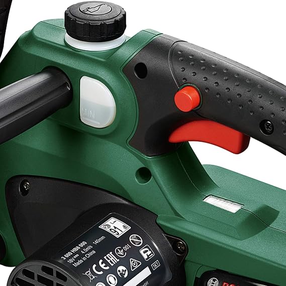 Bosch Home and Garden EasyChain 18 Akülü Zincirli Ağaç Kesme Makinesi, Yeşil, 18 V, 1 Akü, 20 cm Pala Uzunluğu, 13.5 cm Kesme Uzunluğu | Akü 2,5 Ah, şarj cihazı, SDS sistemi, bıçak uzunluğu: 200 mm, 18 Volt sistemi