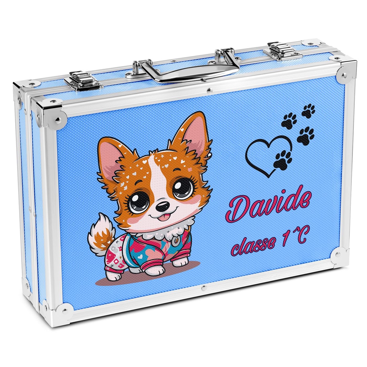 Maverton Valigetta Colori Personalizzata - Azzurra o Rosa a 2 Piani - Set Pittura e Disegno - Kit Matite Colorate Pastelli Pennarelli Colori a Matita - Regalo Bambini Compleanno