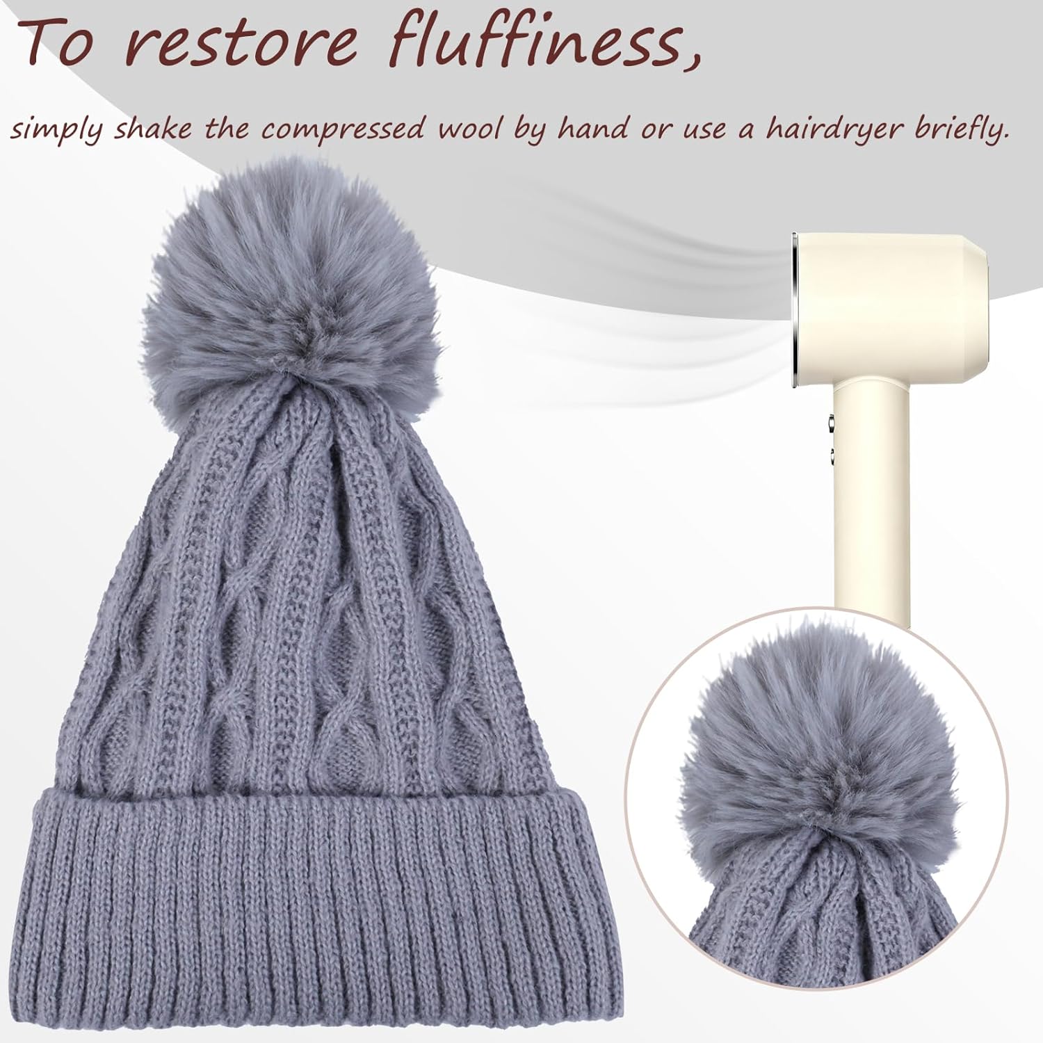Pom Pom Beanie for Women & Girls, Stretchy Winter Hat Knit Hat, Soft Warm Beanie with Pom - Image 4