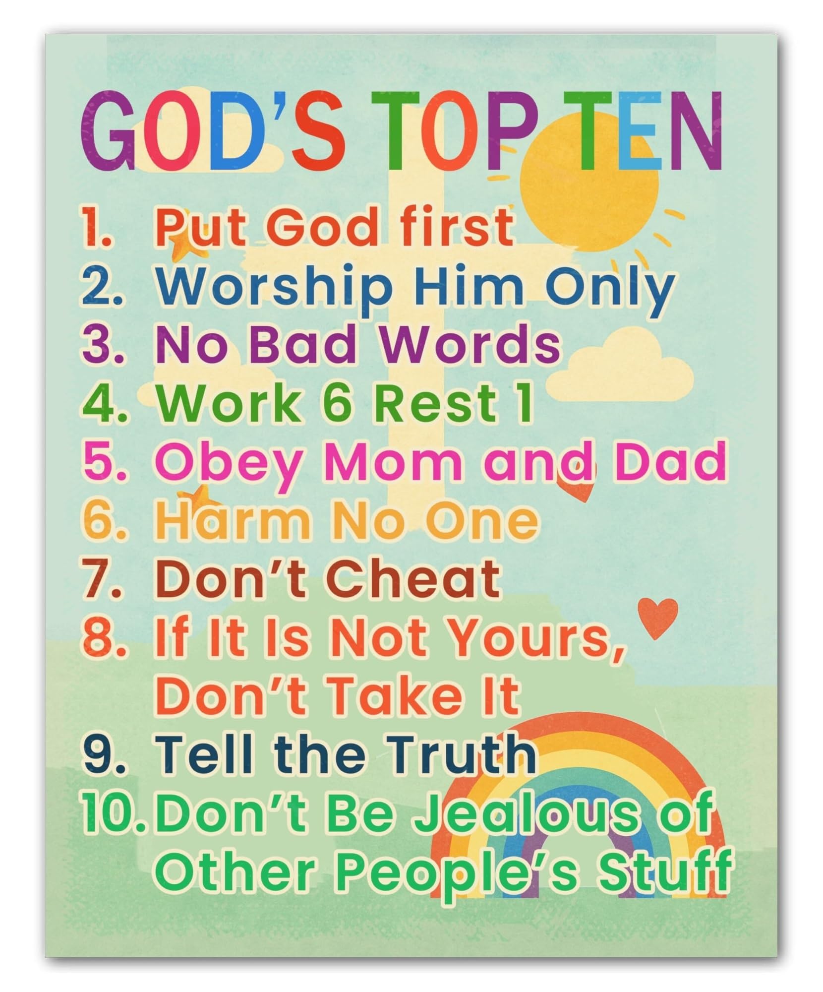MDBJTCYZN Ten Commandments for Wall-Art - Christian Bible Verse Poster, Sunday School & Bedroom Decor, Faith Gift(Framed,16x24inch(40x60cm))