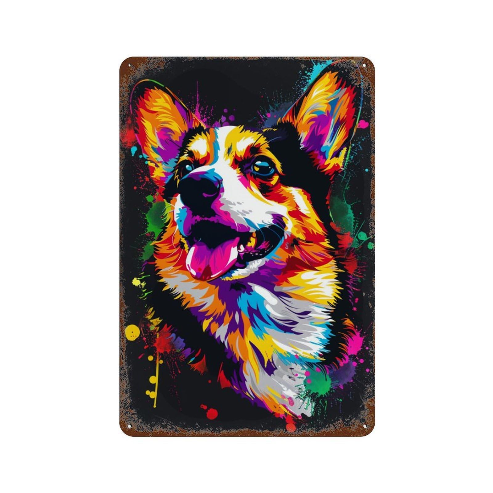Colorful Corgi Art Print Rustic Tin Plaque 11.8"x7.9", for Shed, Workshop And Garage Wall Decor, Farmhouse Wall Decor