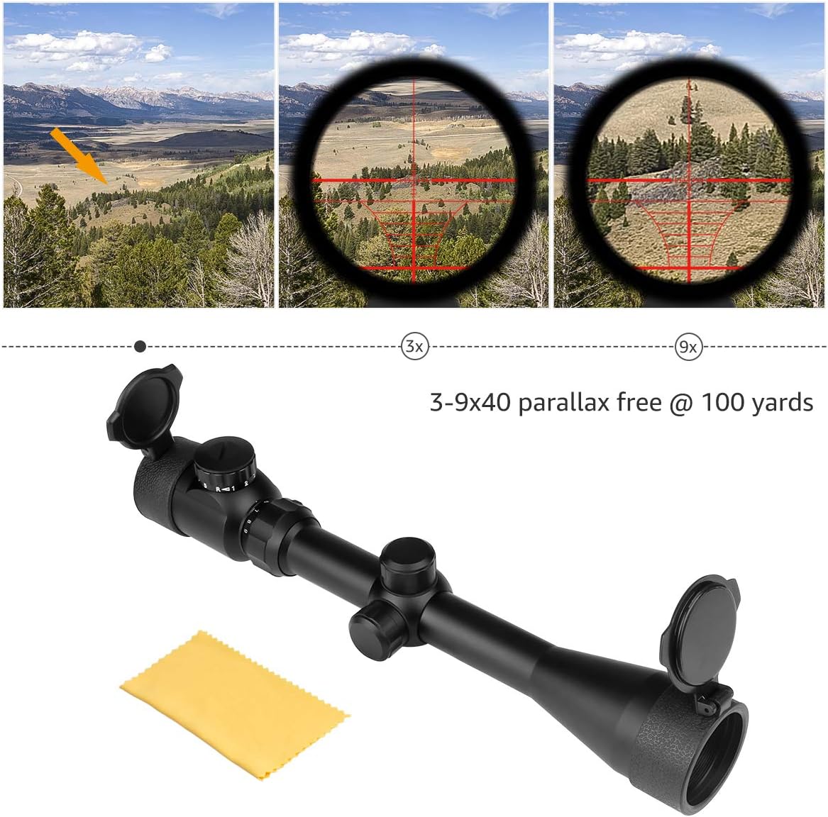 Twod Rifle Scope 3 9X44mm Red Green Dot Sight Rangefinder Crosshair Scopes Gun Sights Picatinny Rail Lens Cap Airsoft Image