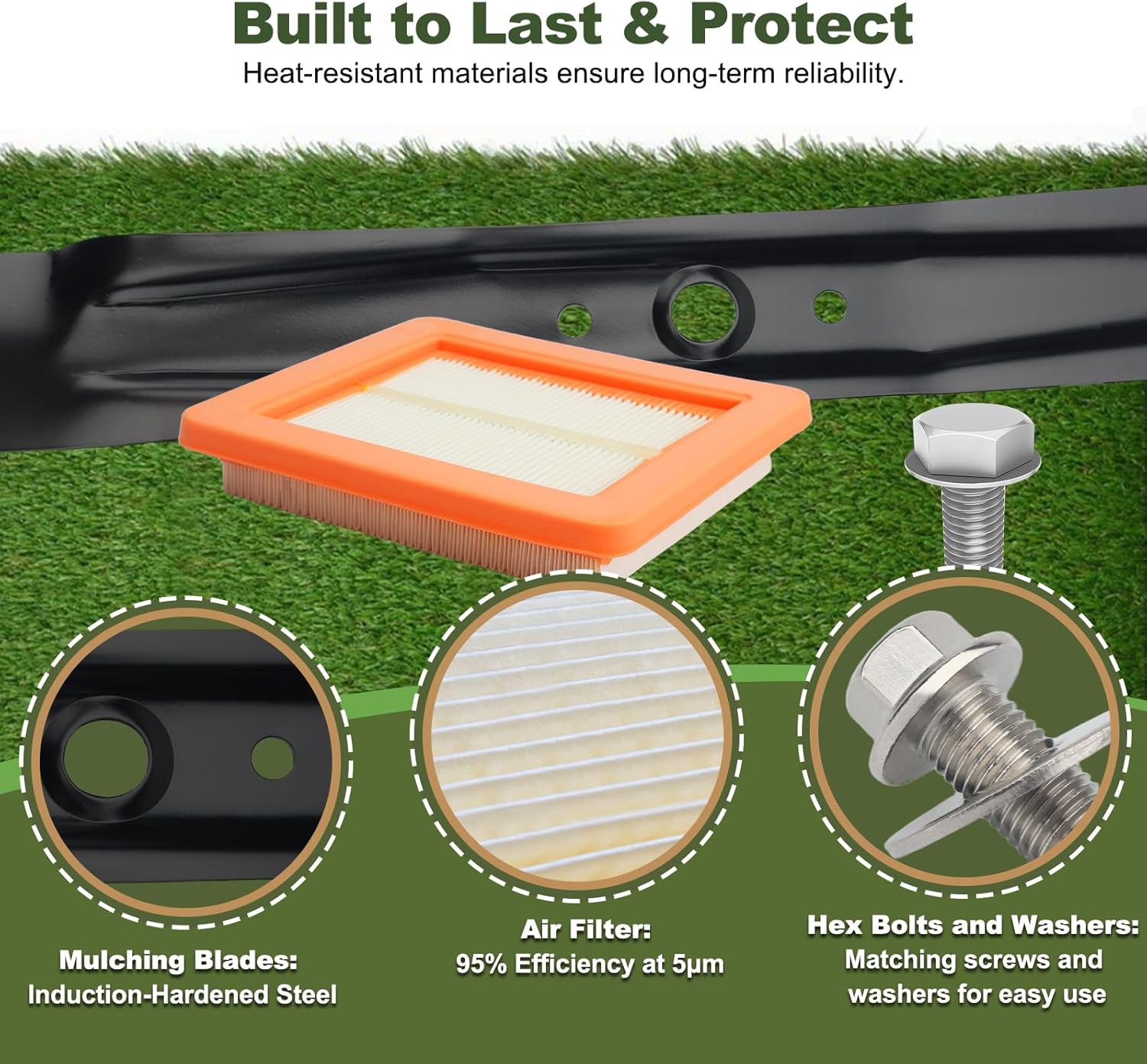 72511-VR8-M00&72531-VR8-M00 Mulching Blades Kit Compatible with Hon-da HRN216VKA HRN216PKA 21" Microcut Twin Blade Kit with Air Filter 17211-Z8B-901,Spark Plug,Bolts and Spacer