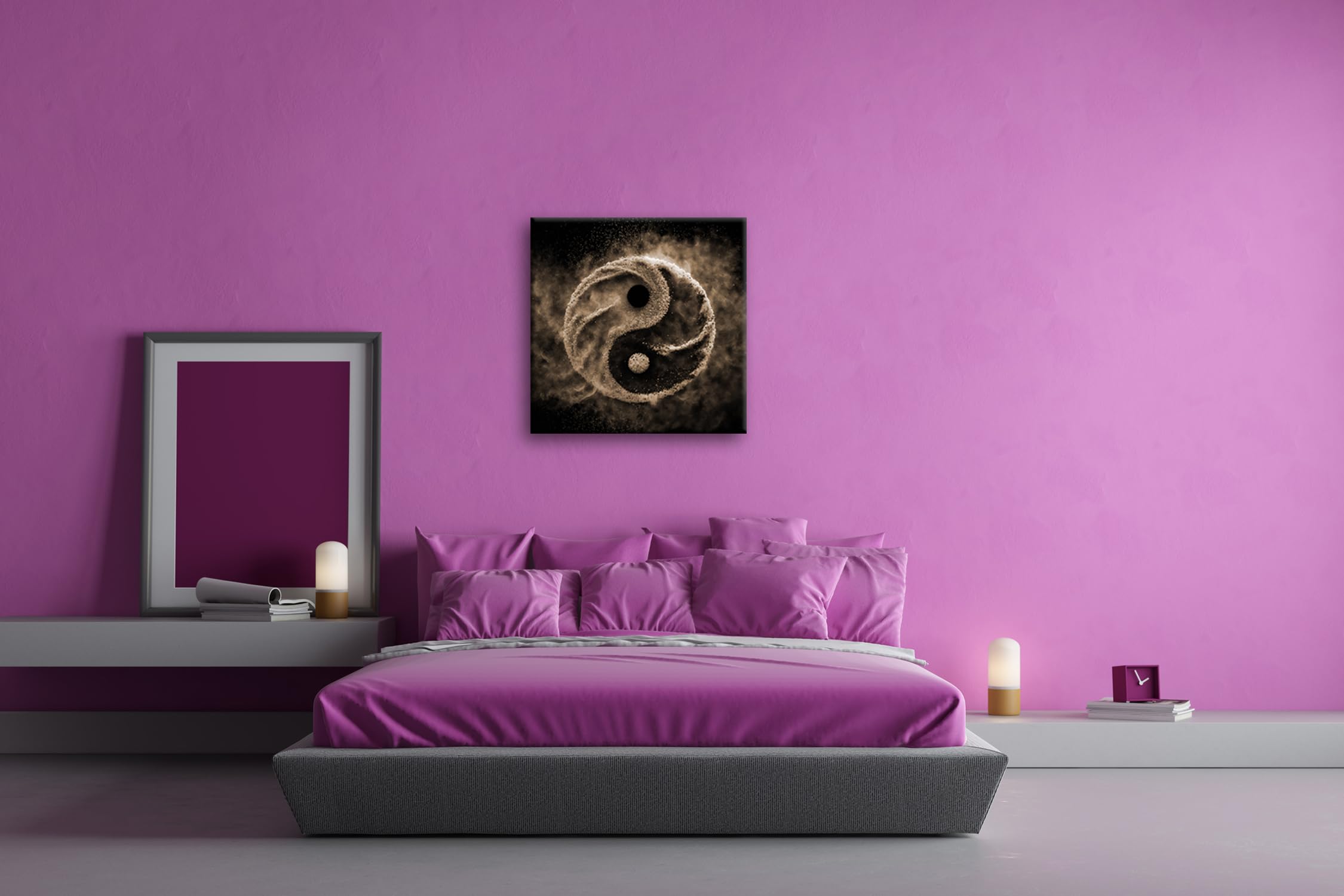 deyoli Leinwandbild Yin und Yang aus Pulver, tanzend im luftleeren Raum Format: 70x70cm Effekt:Sepia XXL Kunstdruck Bild auf Keilrahmen/Wandbild/Wohnzimmer Dekoration