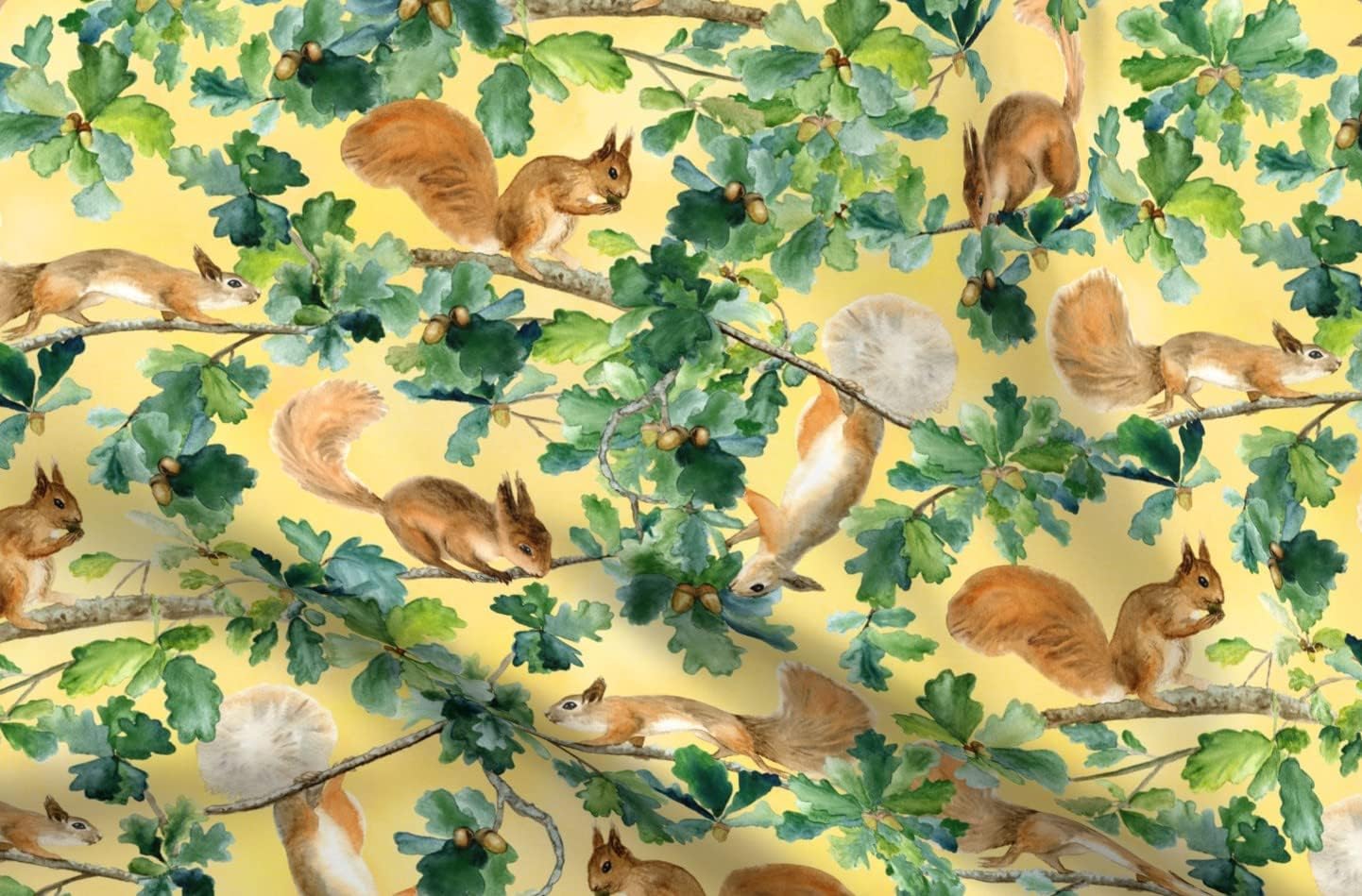 Spoonflower Fabric - Squirrels Watercolor Squirrel Animal Autumn Summer Tree Woodland Printed on Upholstery Velvet Fabric Fat Quarter - Upholstery Home Decor Bottomweight Apparel