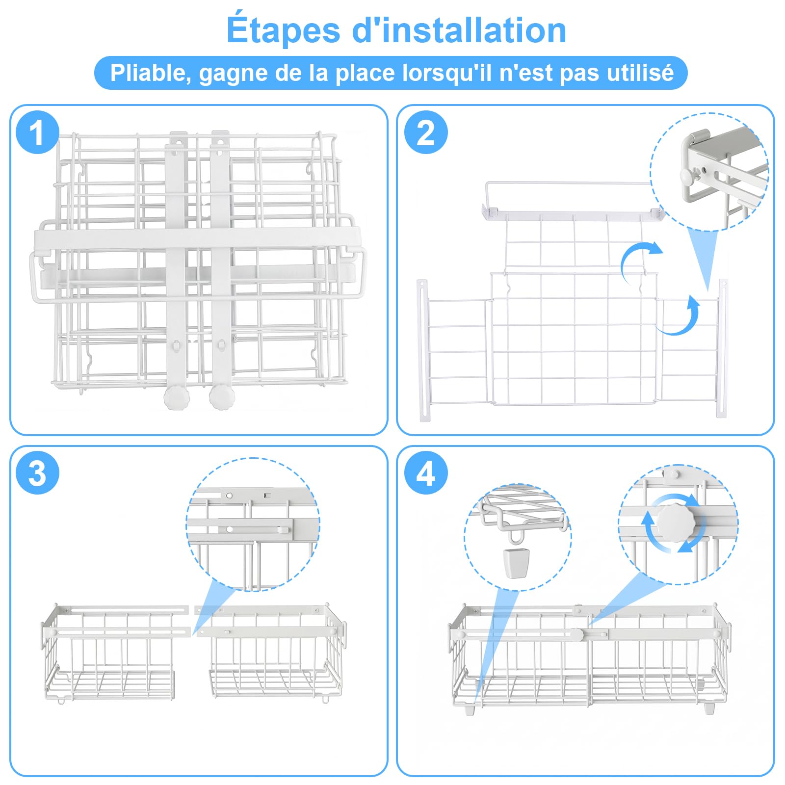 4 Pièces Panier Congelateur Coffre,Rangement Congelateur Extensible Empilable avec Poignée,Rangement Congelateur Coffre Pliables,(29-45.5x30.5x15cm) Blanc