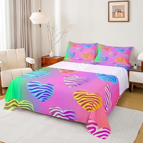 Erosebridal Lindo juego de sábanas de arcoíris para niños y niñas, colorido degradado degradado, tamaño matrimonial, juego de sábanas Kawaii con