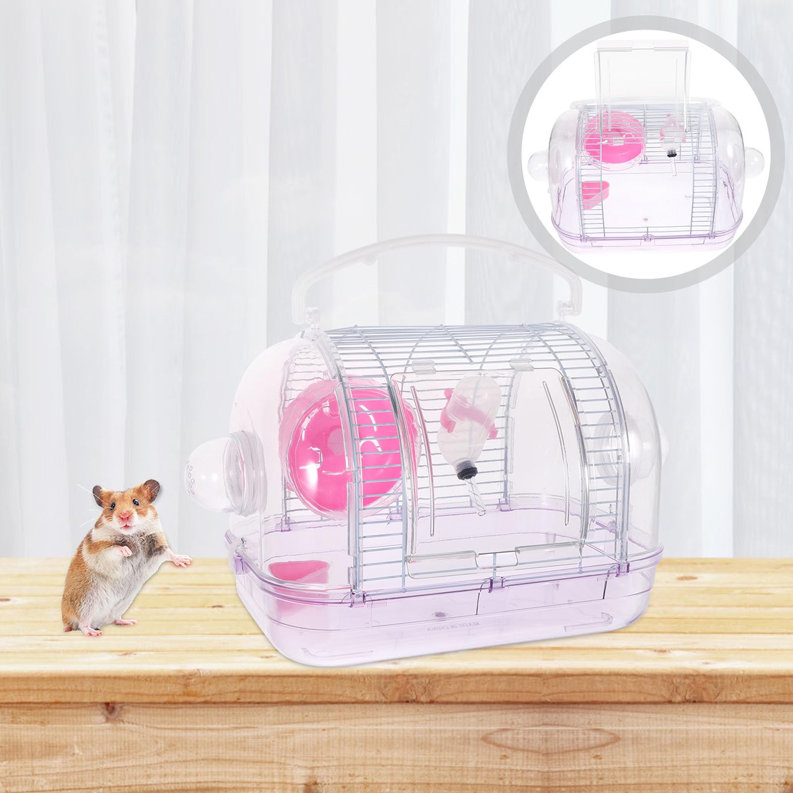 Rosa Hamstertransportbox Reisekäfig für Haustiere aus Eisen und Kunststoff