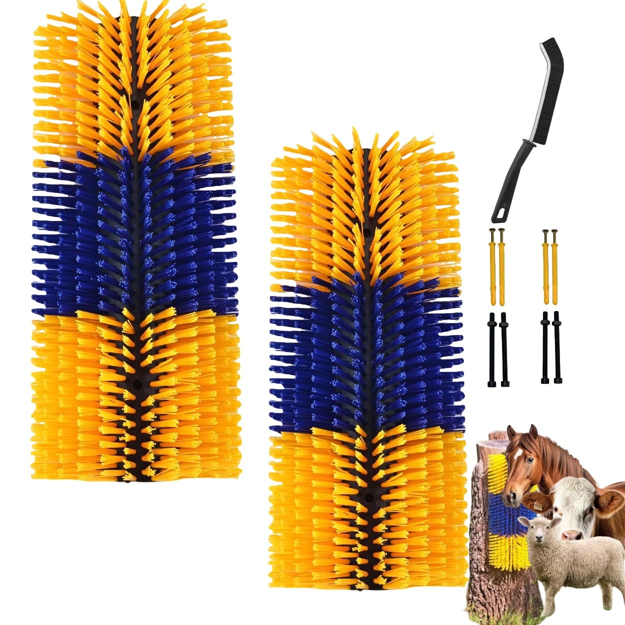 2PCS Livestock Scratching Brush, Goat Scratcher Brush Post with Cleaning Tool, Grooming and Massage Brushes for Horse Cow Sheep, Animals Back Scratching Itch Brushes