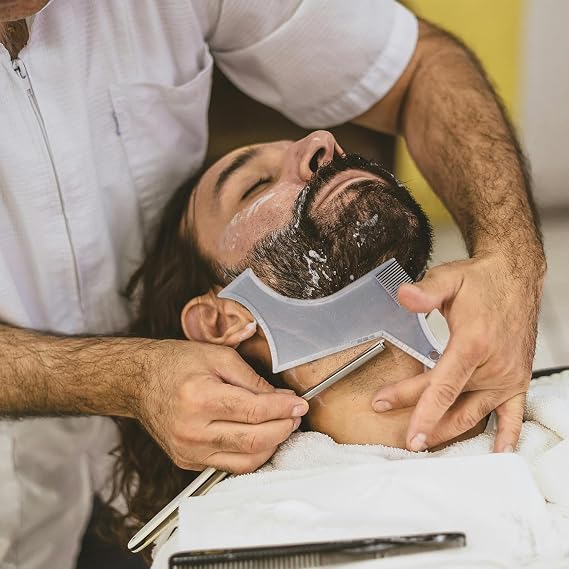 Beard Shaping Tool,One Piece Transparent Styling Template&Comb,Beard Trimmer Guide for Hairline,Goatee & Moustache