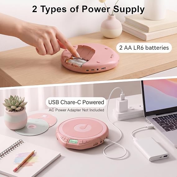 Gueray CDプレーヤー ポータブル イヤホン付き CD Discman AUXケーブル 車 自宅用