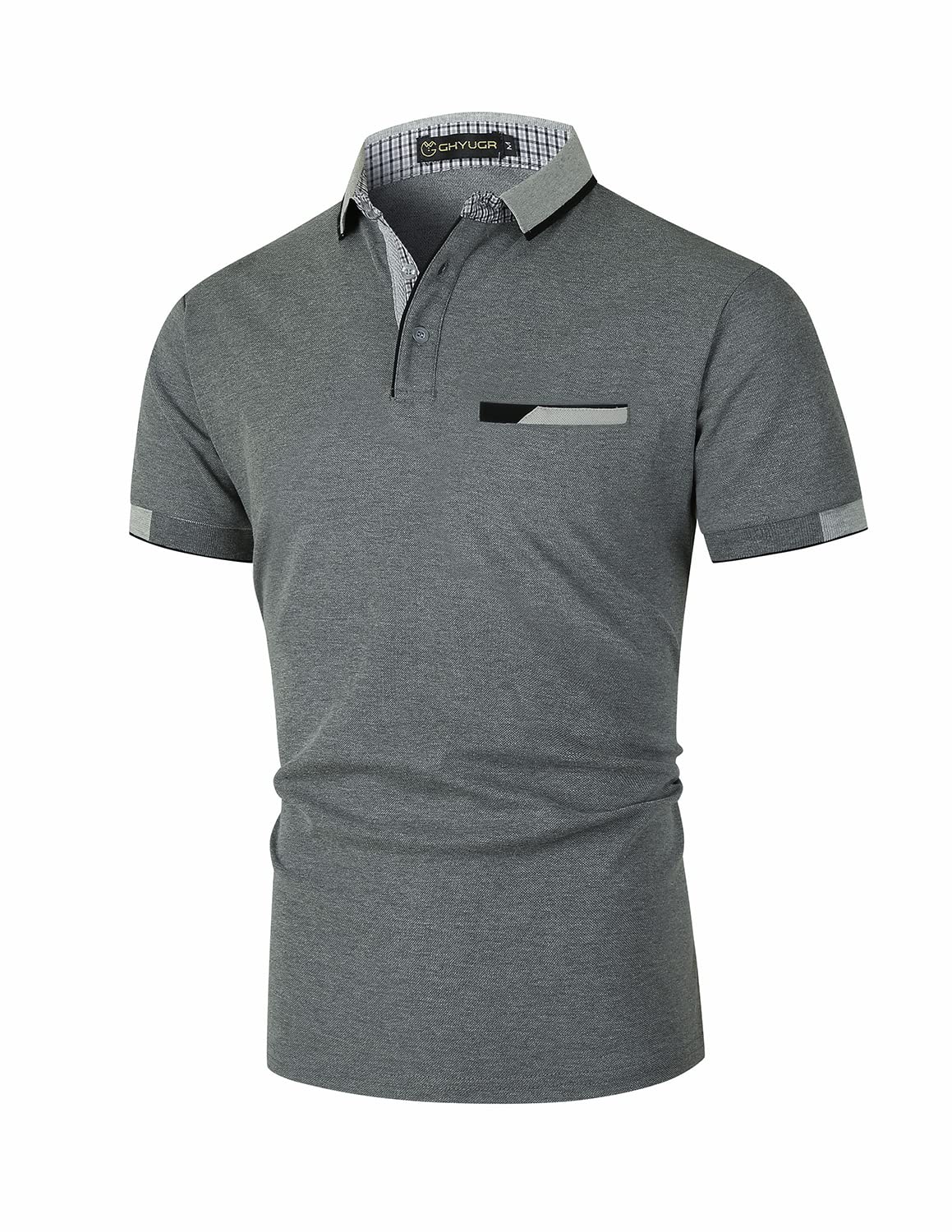 GHYUGR Elegante Polos Manga Corta Hombre Camisetas de Costura Clásica Algodón Golf Comercial Tshirts para la Oficina