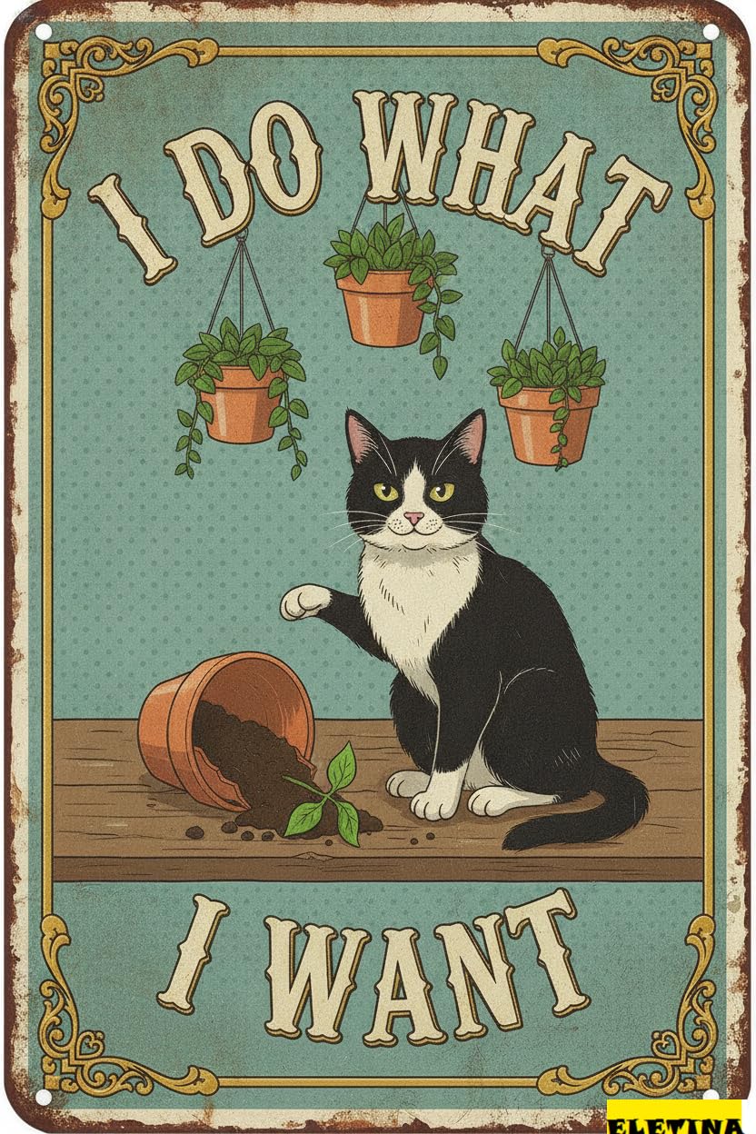I Do What I Want Black Cat Tin Sign, 12x8 Inch Decor