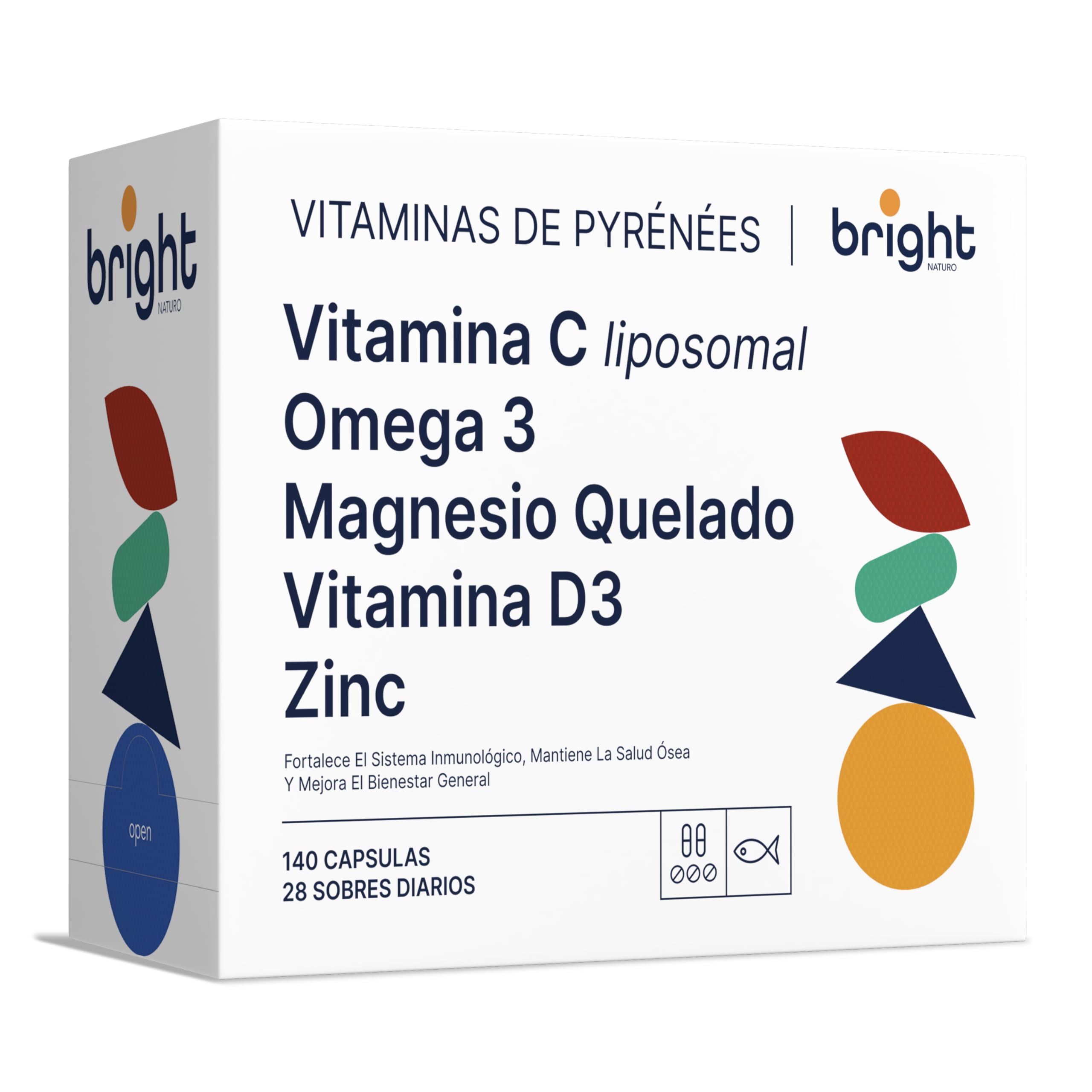 Omega-3 + Magnesio Quelado + Zinc + Vitamina D3 y Vtamina C Liposomal – Bienestar Integral para Cuerpo y Mente - 28 paquetes diarios