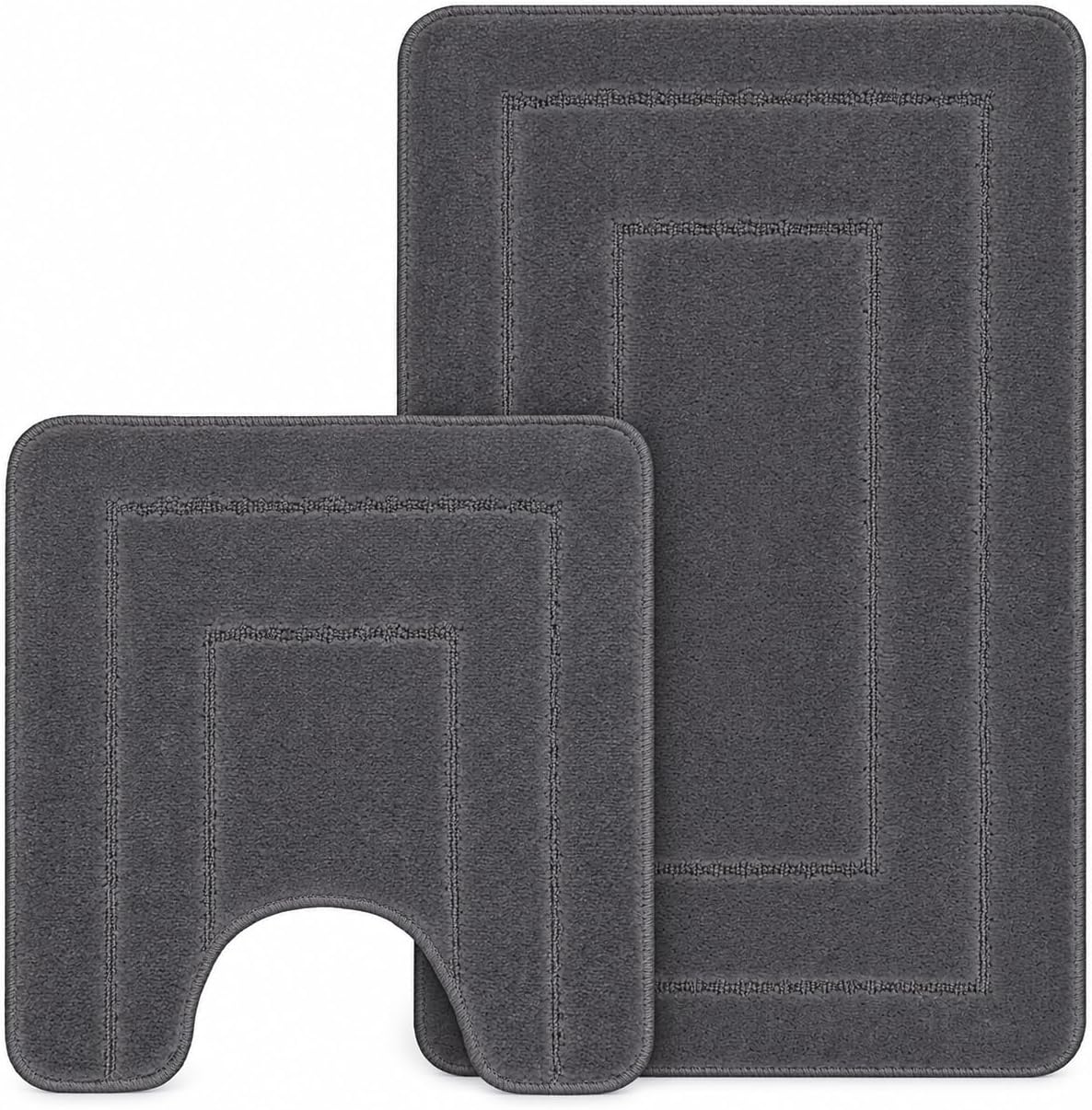 LSC Non Slip Bath Mat 2 Piece Ichra Extra Soft Water Absorbent Bathroom Mats 100% Polypropylene Pedestal Bath Rug Shower Bath Mat Bathroom Rug for Toilet (CHARCOAL)