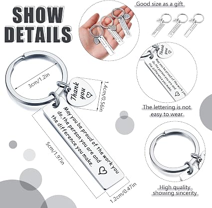 Ouligay Appreciation Keychain - Thank You Gift For Teacher, Nurse, Colleague, Volunteer, Silver - View #4