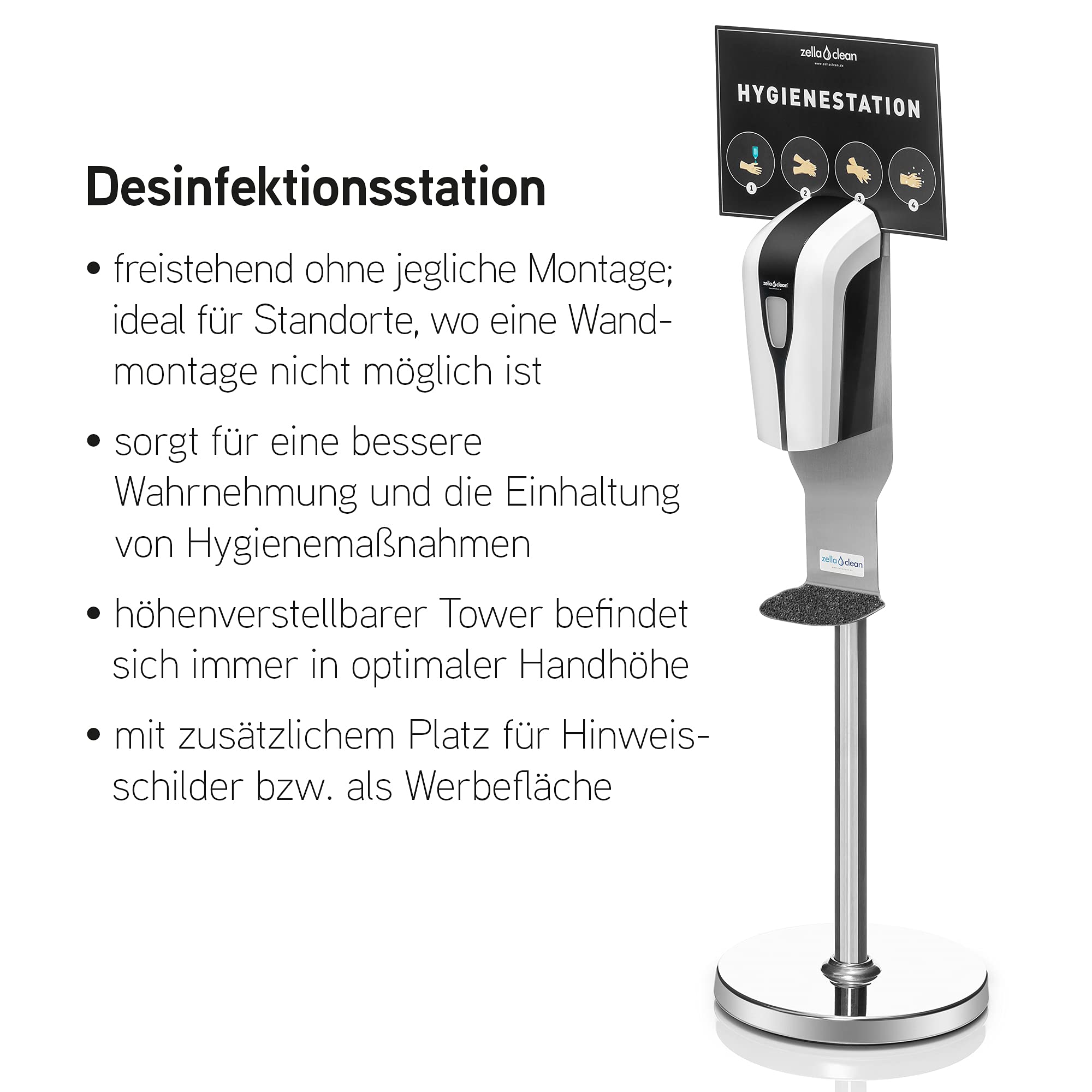 Seifen- und Desinfektionsständer höhenverstellbar inkl. Sensor - Desinfektions-Spender mit Tropfendüse für Gel und Seife, Seifenspender | berührungslose Handdesinfektion mit Sensor