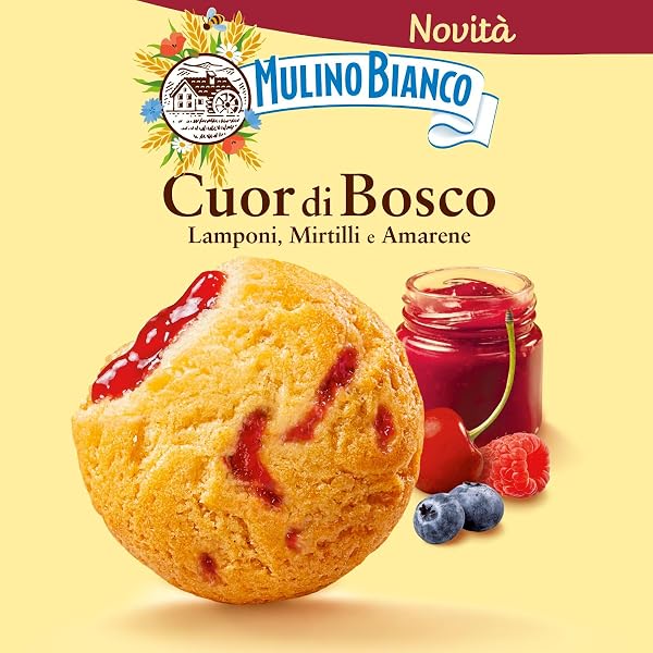Mulino Bianco Biscotti Frollini Cuor di Bosco, con Lamponi, Mirtilli e Amarene, Colazione Ricca di Gusto, Senza Olio di Palma - 300 g - 4