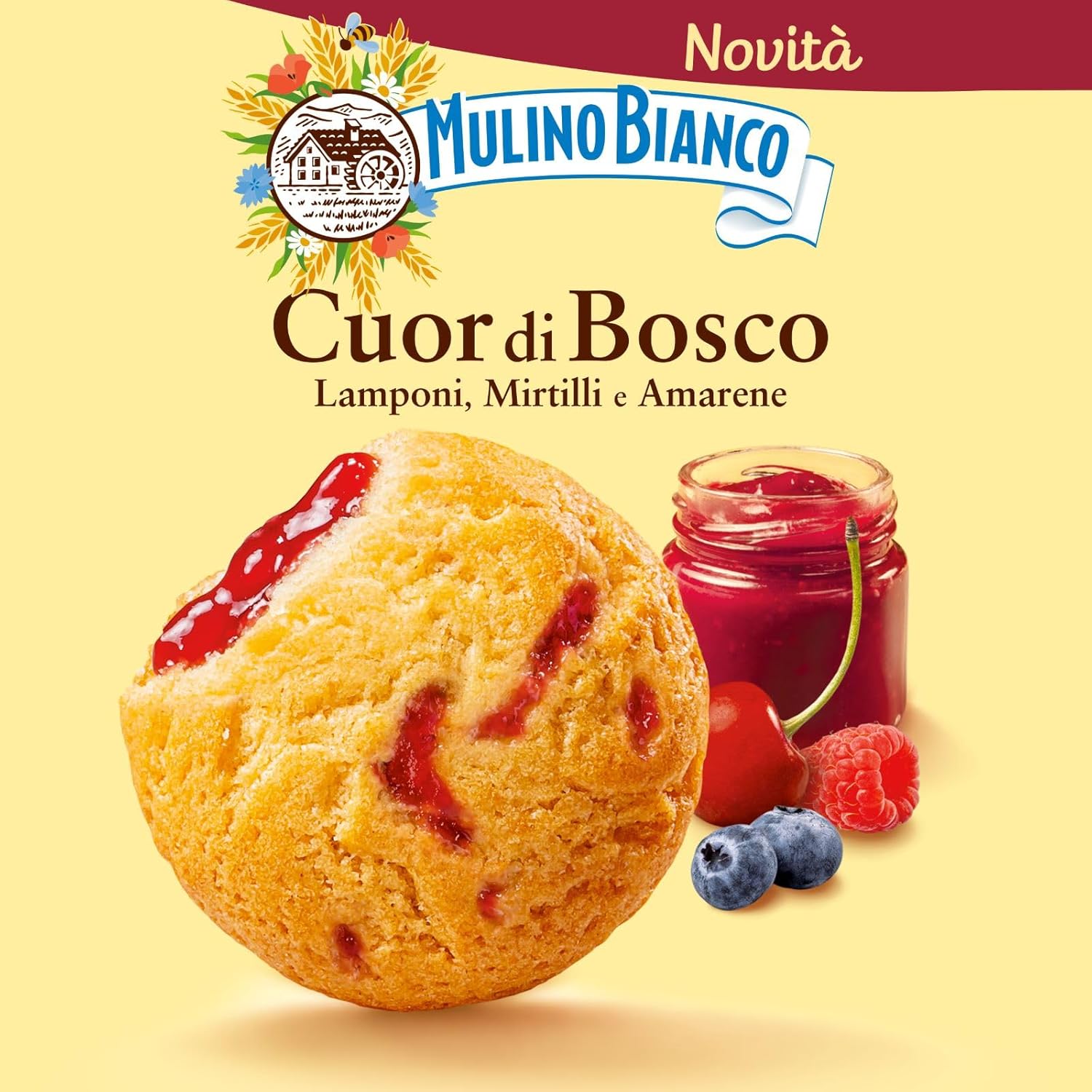Mulino Bianco Biscotti Frollini Cuor di Bosco, Raspberry, Blueberry and Black Cherry, Flavorful Breakfast, No Palm Oil - 10.6 oz