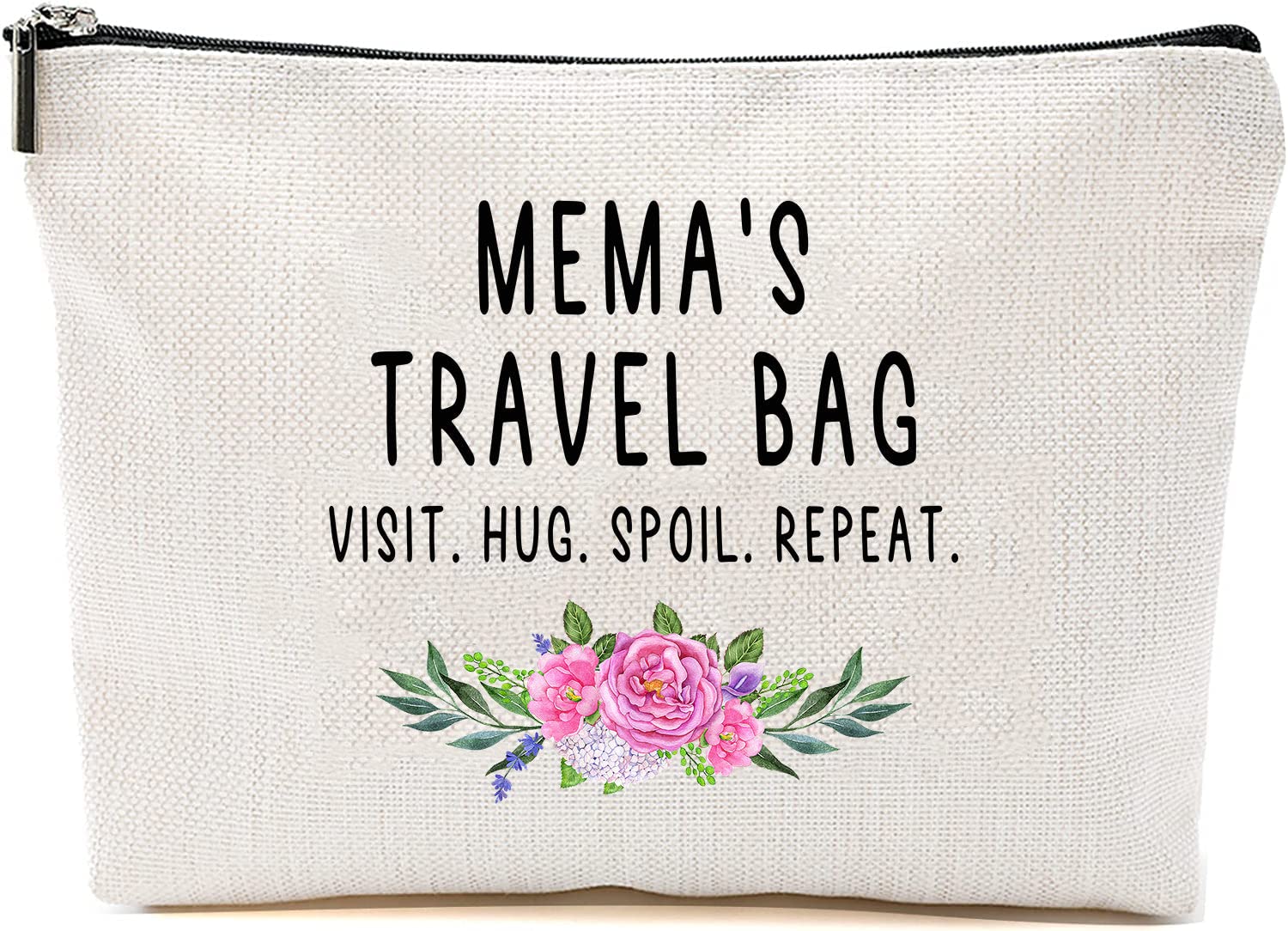 HTDesignsMema Travel Bag - Mema Gift - Grandma Makeup Bag - Birthday Gift Mema - Mother Day Gift - Travel Cosmetic Bag From Grandchildren, White, 7”x9.8”