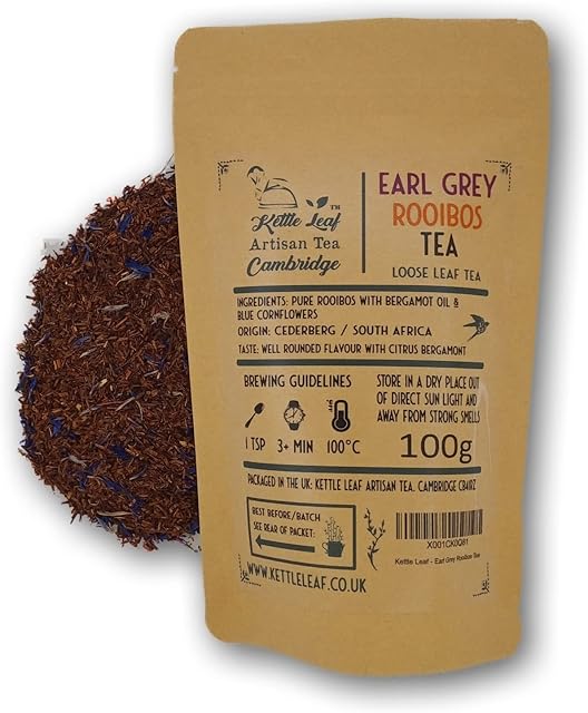 Kettle Leaf - 100g - Rooibos (Red Bush) Tea - Earl Grey - Loose Leaf Herbal Tea - Caffeine Free