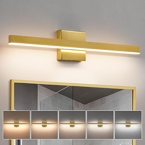 Miniatura 1 de KAISITE Moderna lámpara de tocador de baño, lámpara dorada sobre espejo de 24 pulgadas, lámpara de tocador regulable 5CCT LED barra de tocador para