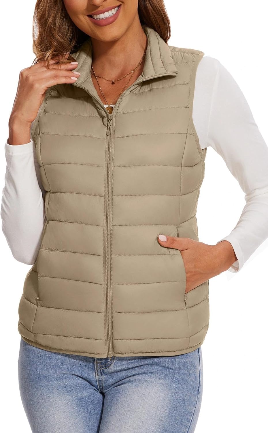 SMENG Women's Lightweight Quilted Puffer Vest Sleeveless Stand Collar Zip-Up Padded Outerwear Gilet