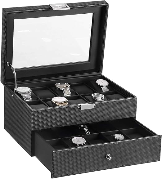 BEWISHOME Watch Box Organizer 20 Slots Watch Case Men Display Storage Case Metal