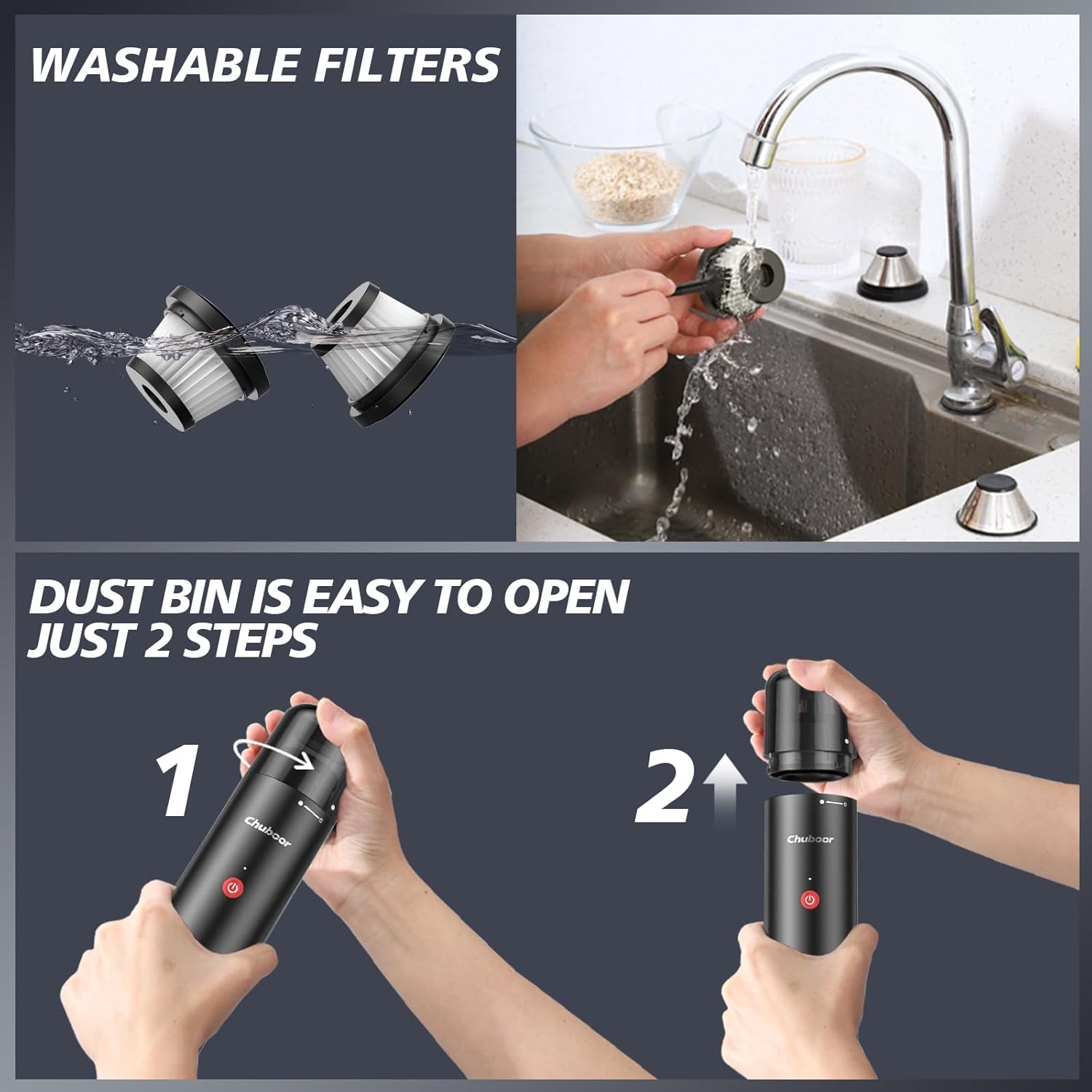 Chuboor Mini Vacuum, Powerful Car Vacuum Cordless Rechargeable, Small Dust Buster for Dust, Sand, Crumbs, Ultra-Light Portable Vacuum for Home, Car, Hand Held Vacuum PB10