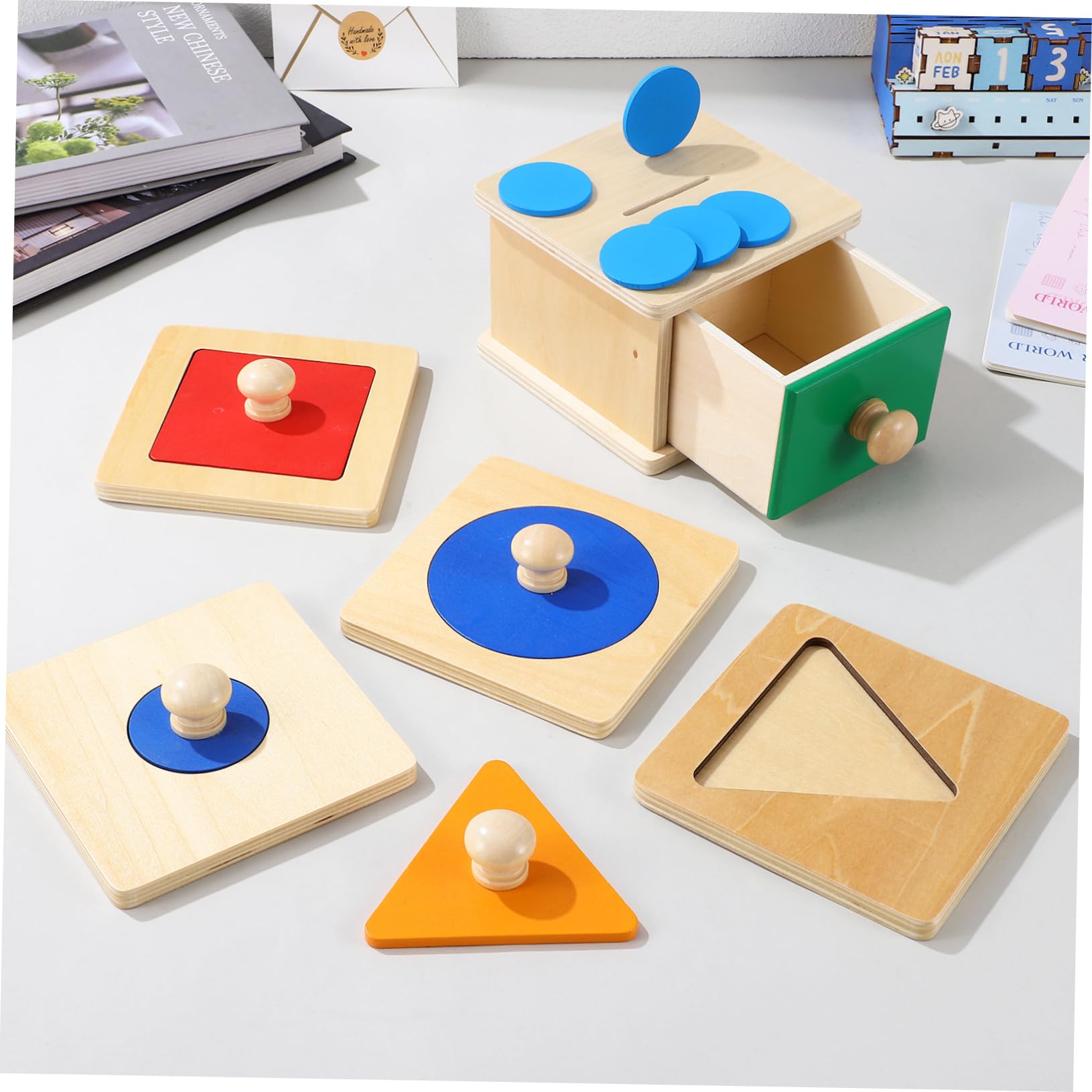 2 Juegos Juguetes Montessori de Madera para Bebés de Puzzles Geométricos con Caja de Monedas para Desarrollo Sensorial y Coordinación Manual Juguetes Educativos para Meses