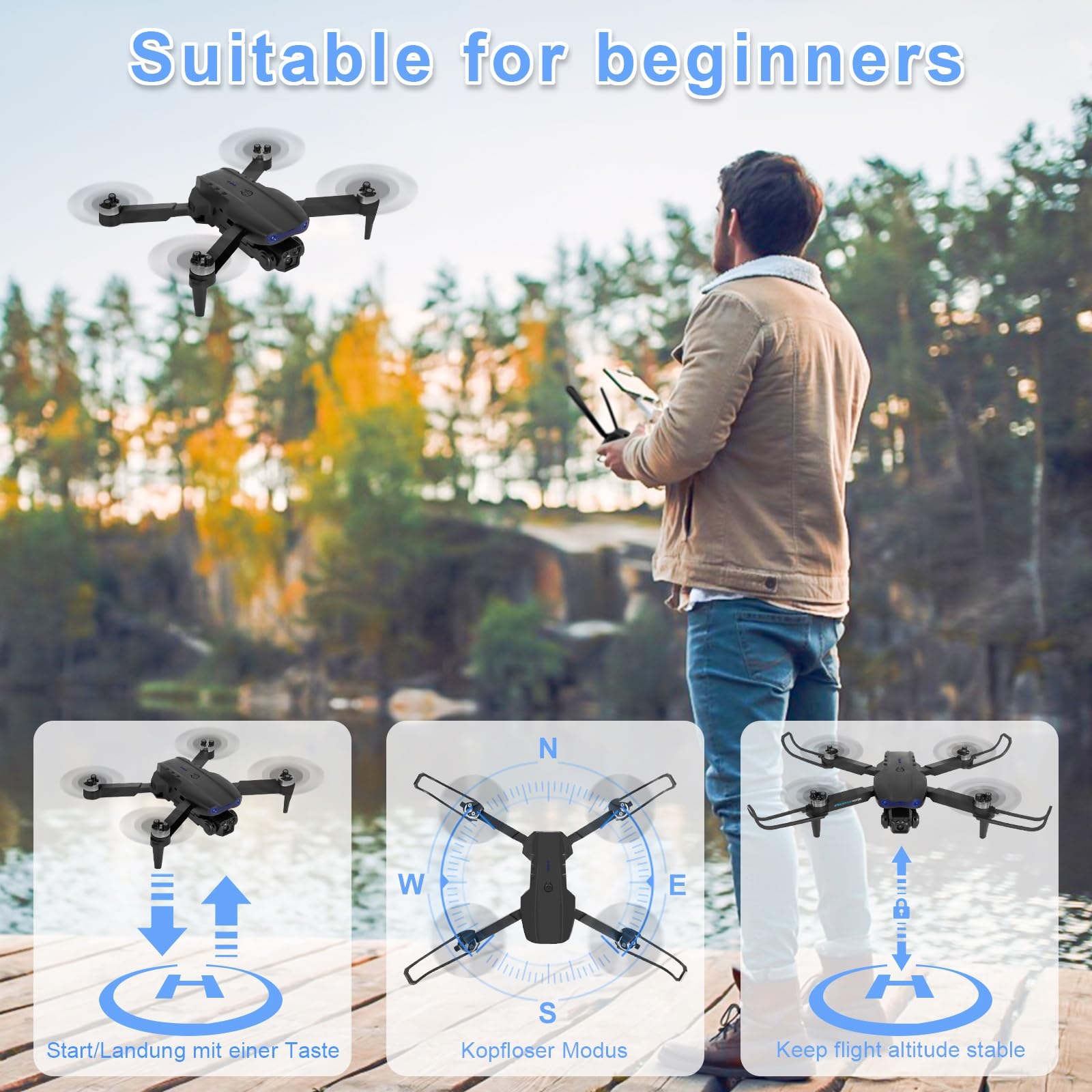 Drone pour Enfant avec Caméra 1080P HD, Drone Quadricoptère FPV WiFi Télécommandé, Mode sans Tête, Maintien d'Altitude, 360°Flips, Cadeau et Jouet pour Enfant ou Débutant