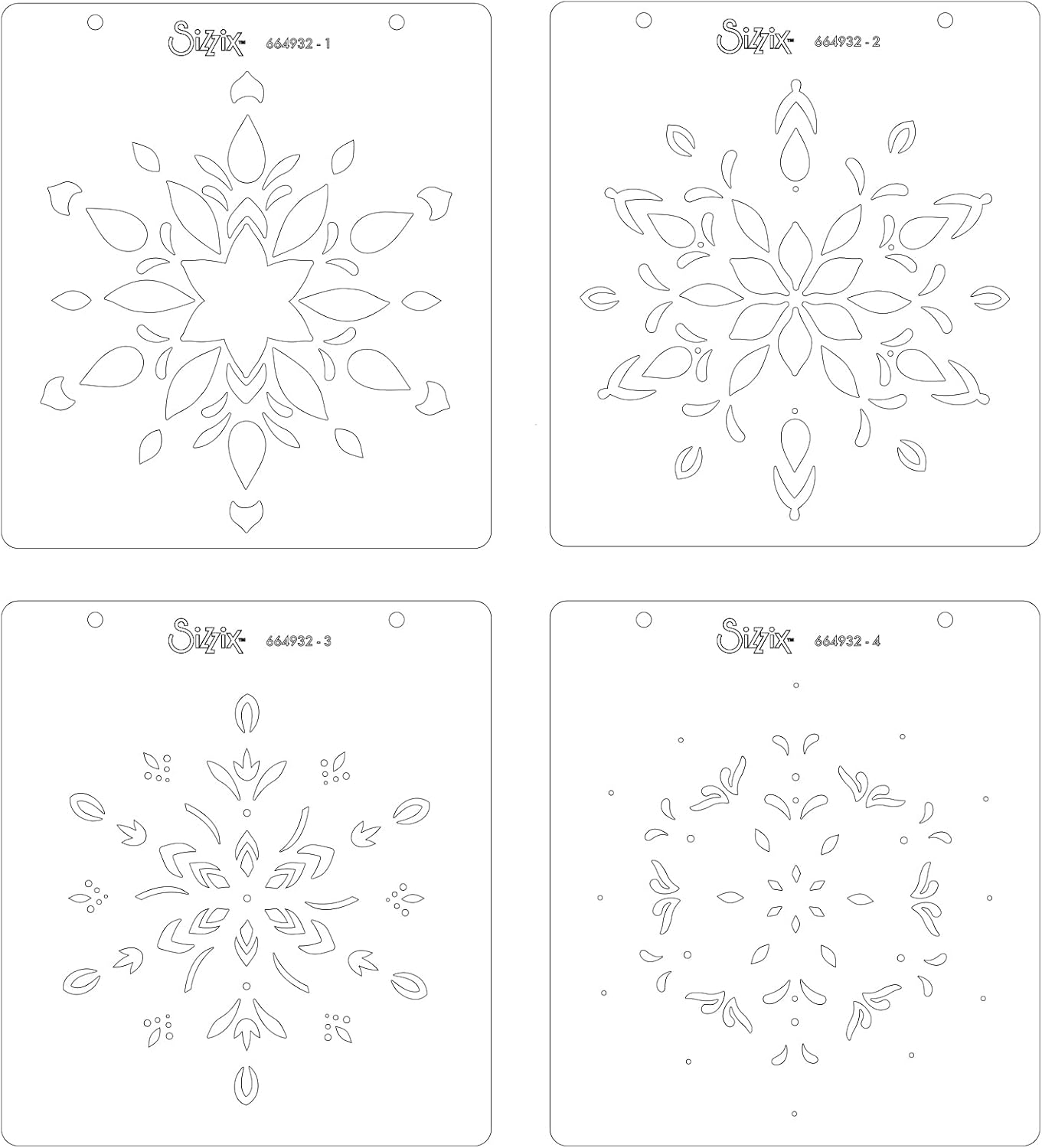 Sizzix Layered Reusable Stencils for Crafts 4PK Snowflake | 664932 | Chapter 4 2022