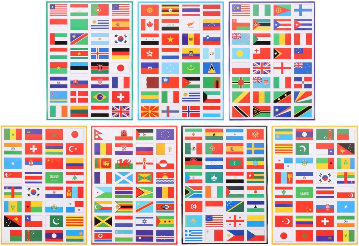 TOYANDONA 7 Sheets of World Flag Stickers - Country Flag Stickers for School, Journal, Scrapbook, Planner (Mixed Styles)