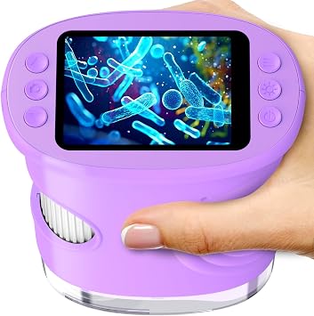 Digital Microscope for Kids with Adjustable Lights, Nature Exploration Tools Portable STEM Science Lab Gifts, Rechargeable Portable Microscope Boys & Girls Age 4 5 6 7 8 9 10 11 12, Purple