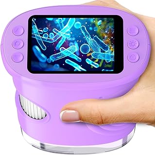 Ashfly Handy Digital Mikroskop für Kinder, 1080P HD 2.0" Bildschirm Taschenmikroskop, Microscope LED Lights -Anschluss an PC, Mini-Mikroskop draussen Geschenke für 4-12 Jährige Lila