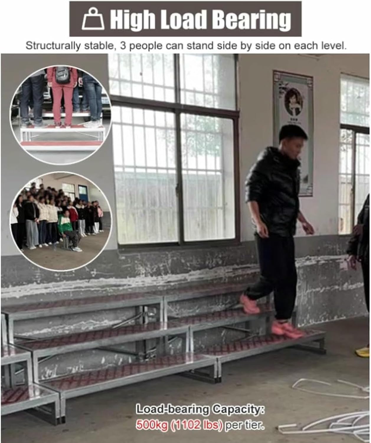 Stair Risers for Events, 1/2/3 Level Movable Sturdy Choir Risers Step, Commercial Grade Choral Step Treads for Music Festivals Graduation Performances