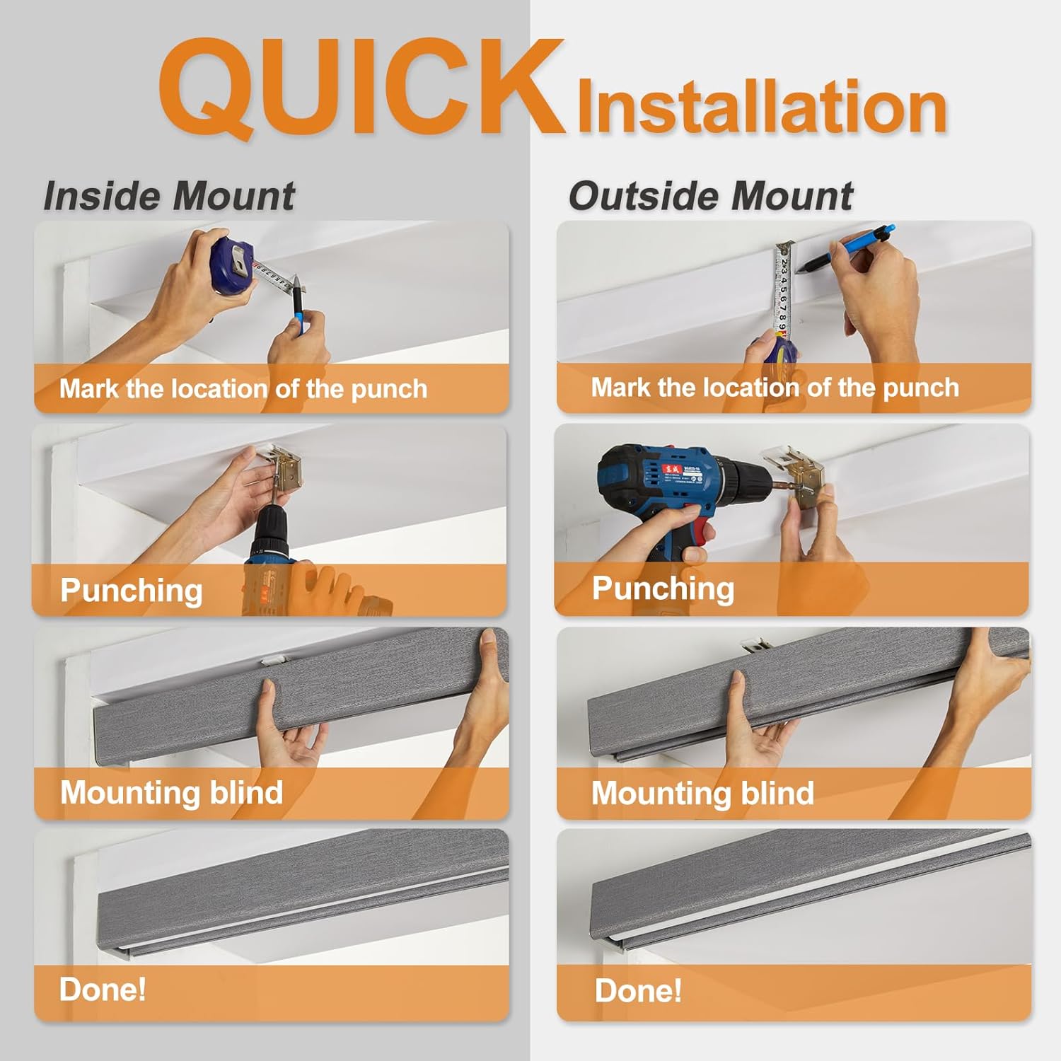 Persilux Custom Size Blackout Roller Shades for Indoor Windows with Upgraded Cassette, Cordless Shades Window Blinds Pull Down for Doors, Easy to Install for Office/Living Room/Bedroom, Grey