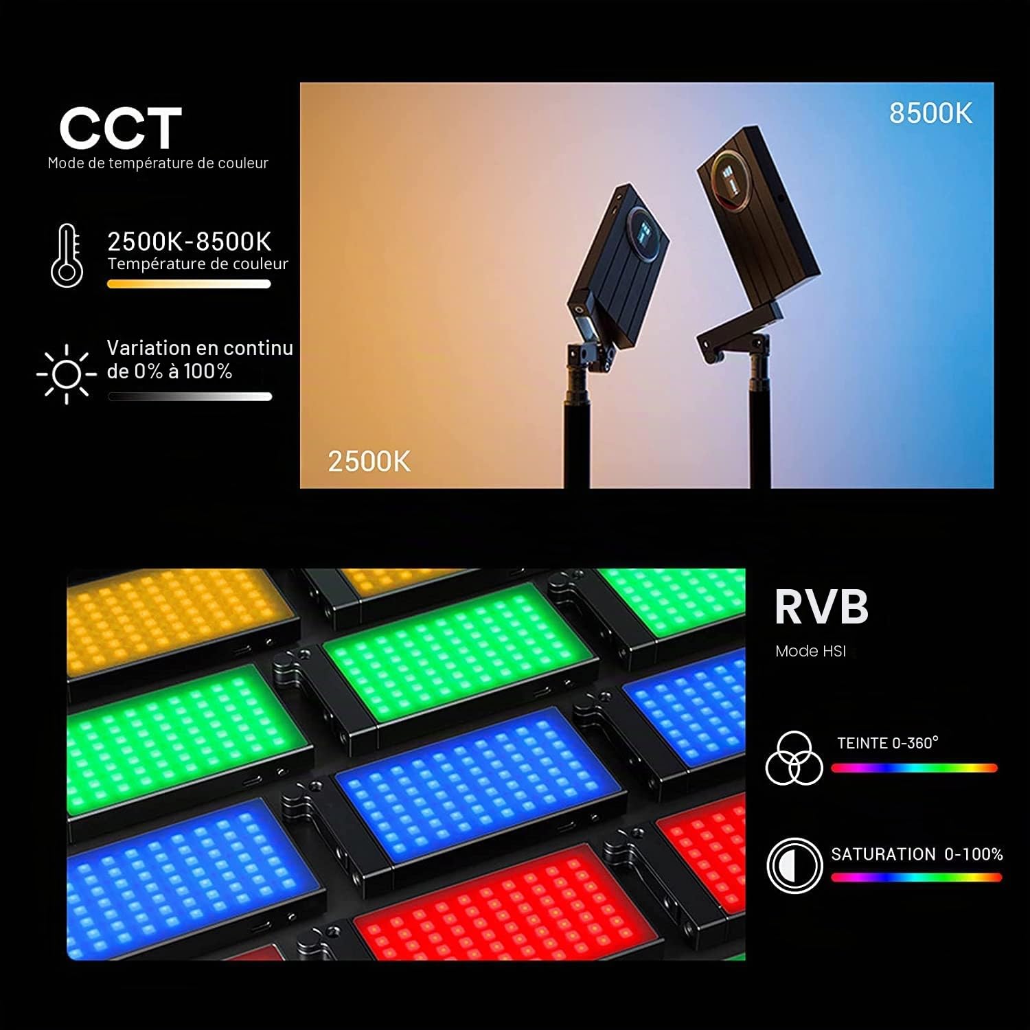 Godox M1 RGB LED Panneau Lampe, Full Color Lumière à Caméra Vidéo Lampe avec Mode de Musique, 2410 mAh Pussante Batterie au Lithium Vidéo Light de Poche, RGB Mode, CCT Mode et 15 Effets de Lumière