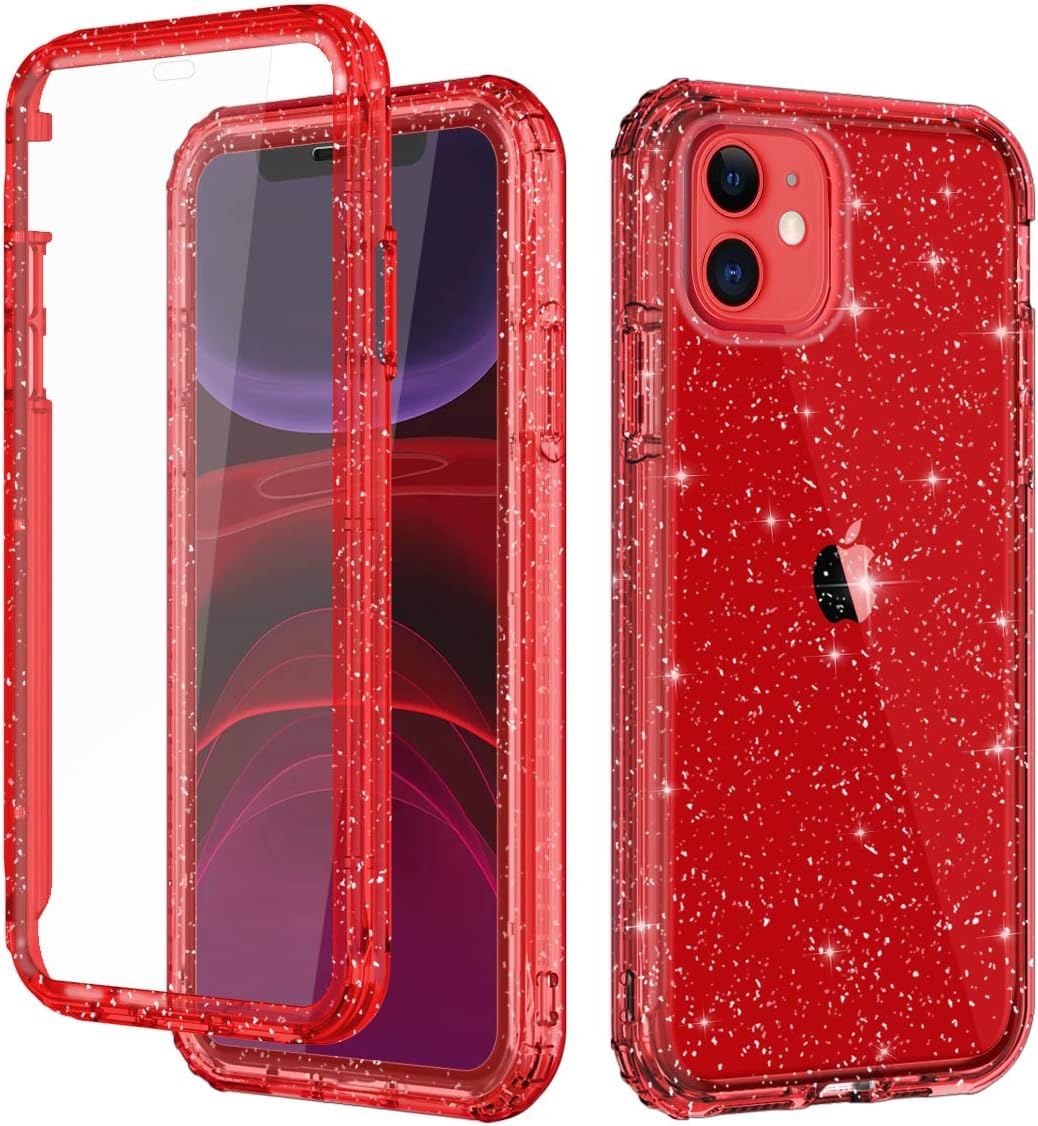 Casetego Compatible iPhone 11 Case,360 Full Body Dual Layer Slim Crystal Transparent Case with Built-in Screen Protector for Apple iPhone 11 6.1 inch,Shine Red